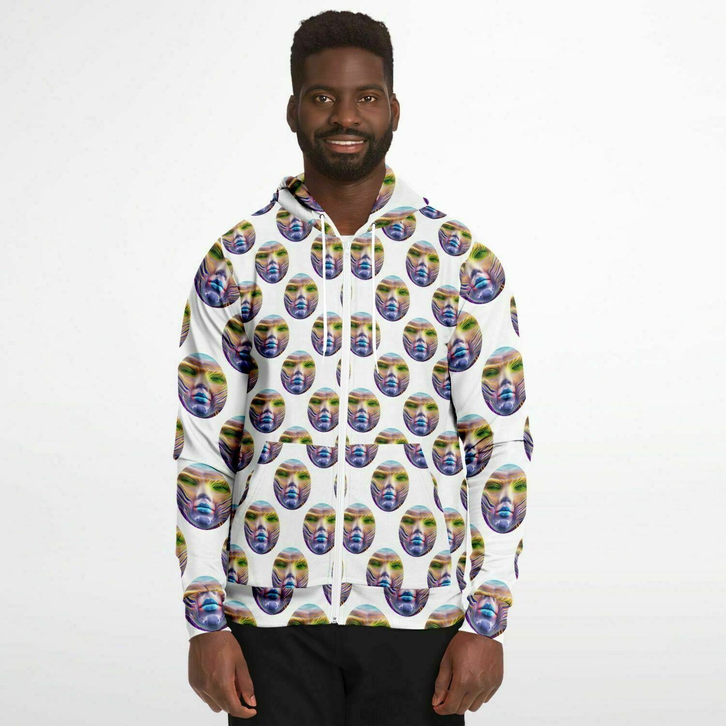 Fashion Zip-Up Hoodie - AOP Kukloso Cubist Faces No 40 - Free Shipping