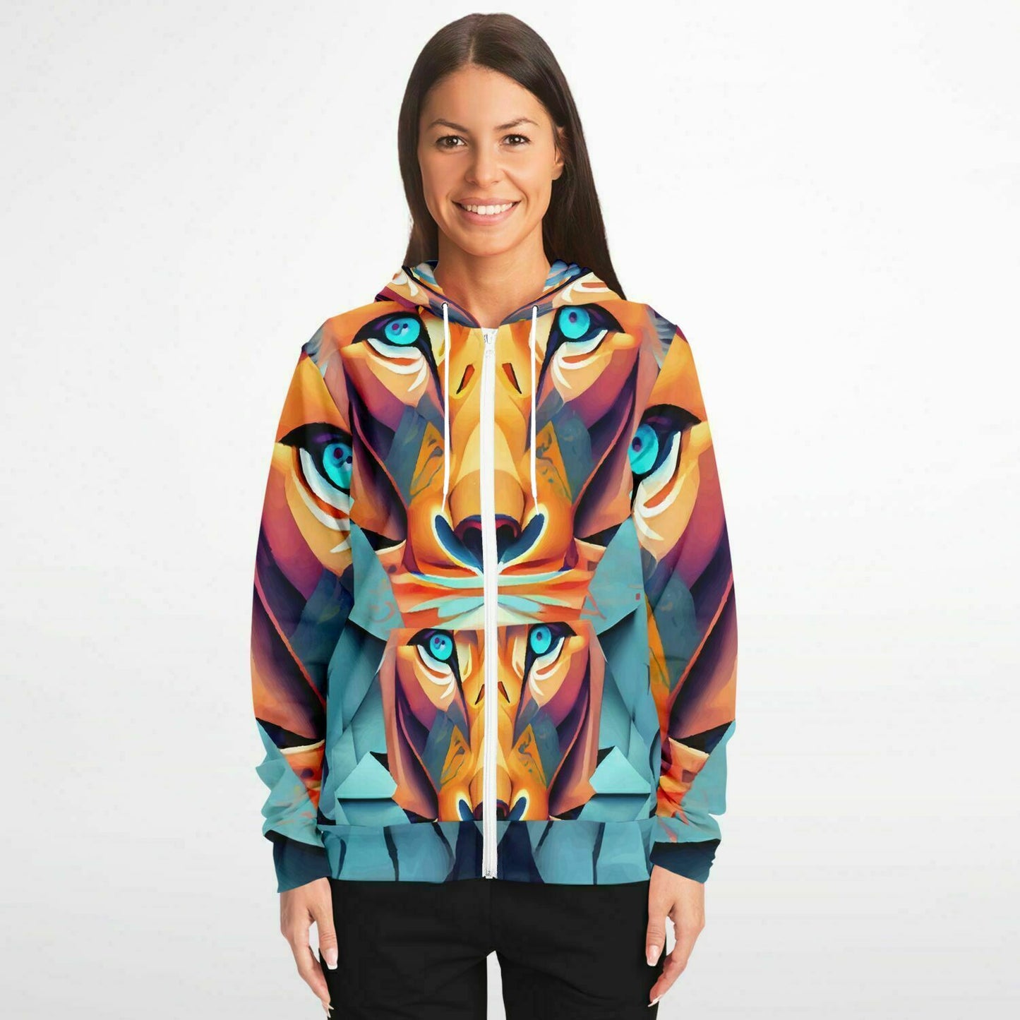 Fashion Zip-Up Hoodie - AOP Kukloso Mr. Lion Multicolored - Free Shipping