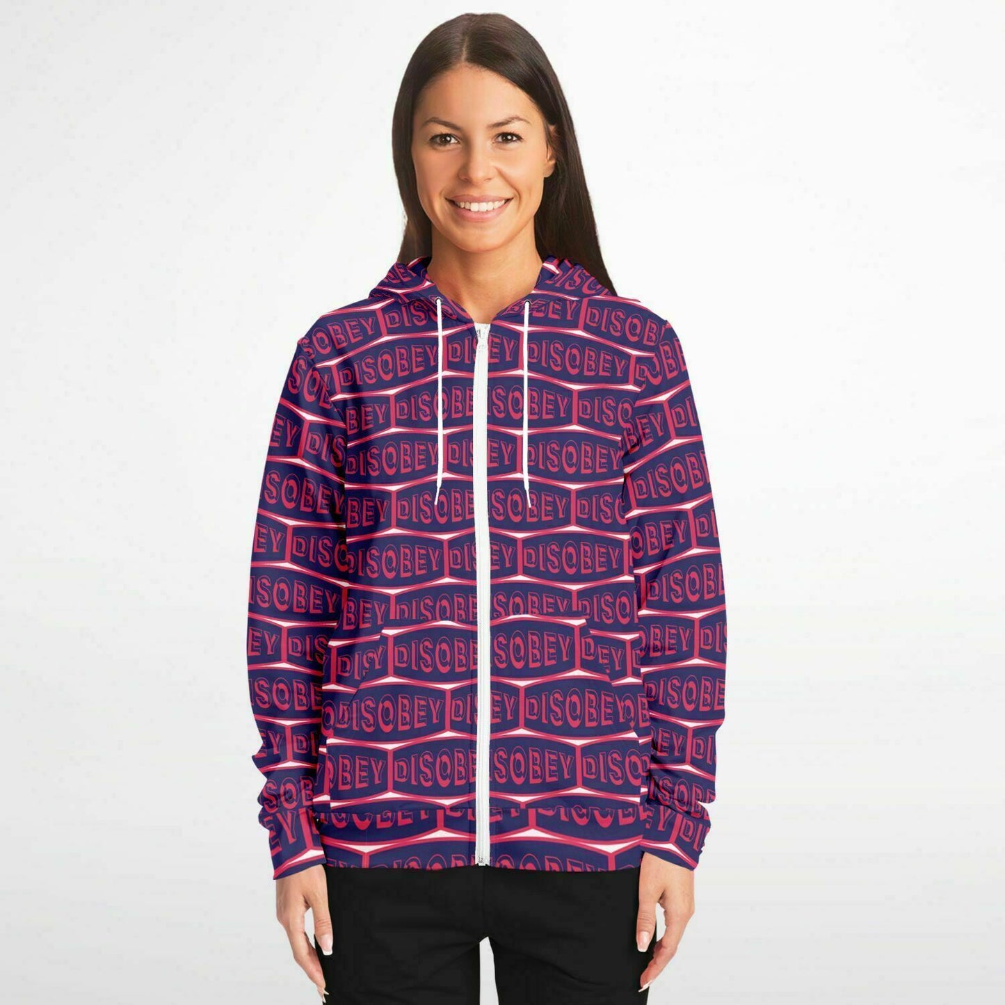 Fashion Zip-Up Hoodie - AOP Kukloso Disobey Logo Navy & Magenta - Free Shipping