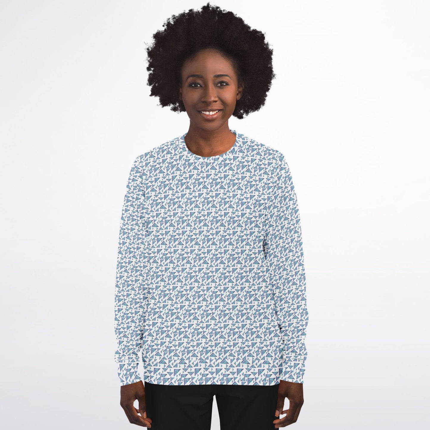 Athletic Sweatshirt - AOP Kukloso Abstractical No 94 Navy, Aqua, Pink shapes on White - Free Shipping