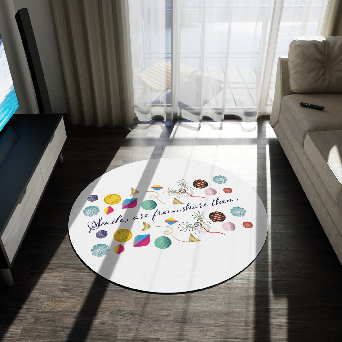 Round Rug Kukloso MD FS No 104 "Smiles are Free...Share them" Free Shipping