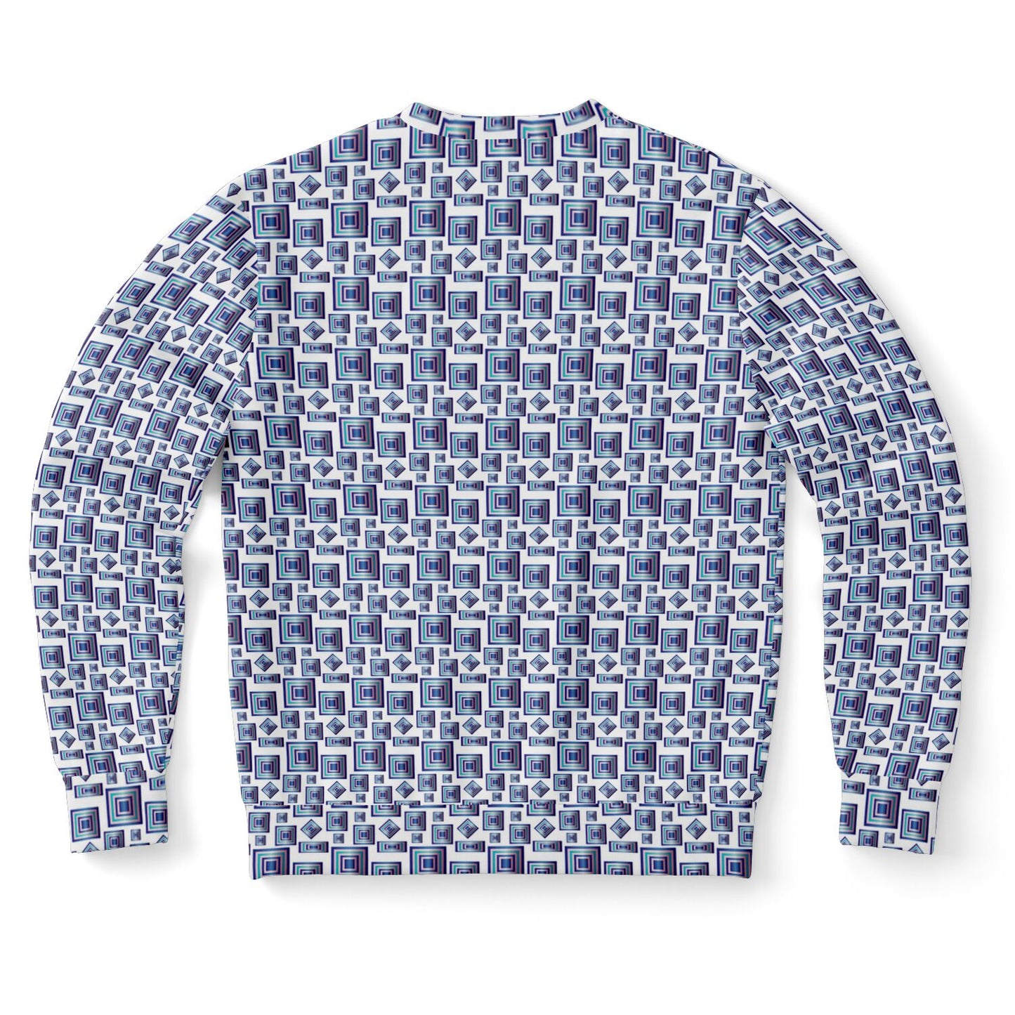 Athletic Sweatshirt - AOP Kukloso Abstractical No 95 Navy, Aqua, Pink Square shapes on White - Free Shipping