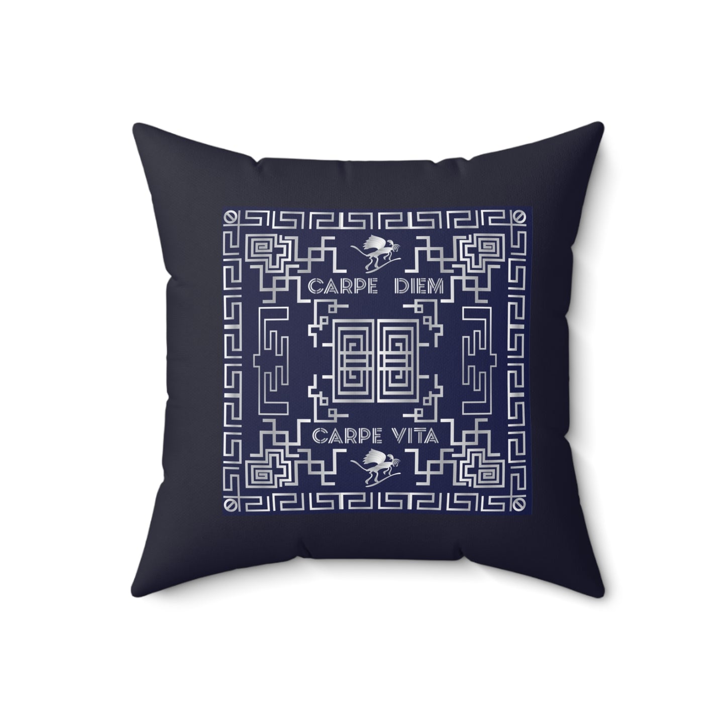 Spun Polyester Square Pillow Kukloso Greek Border 'Carpe Diem' No 2 - Free Shipping