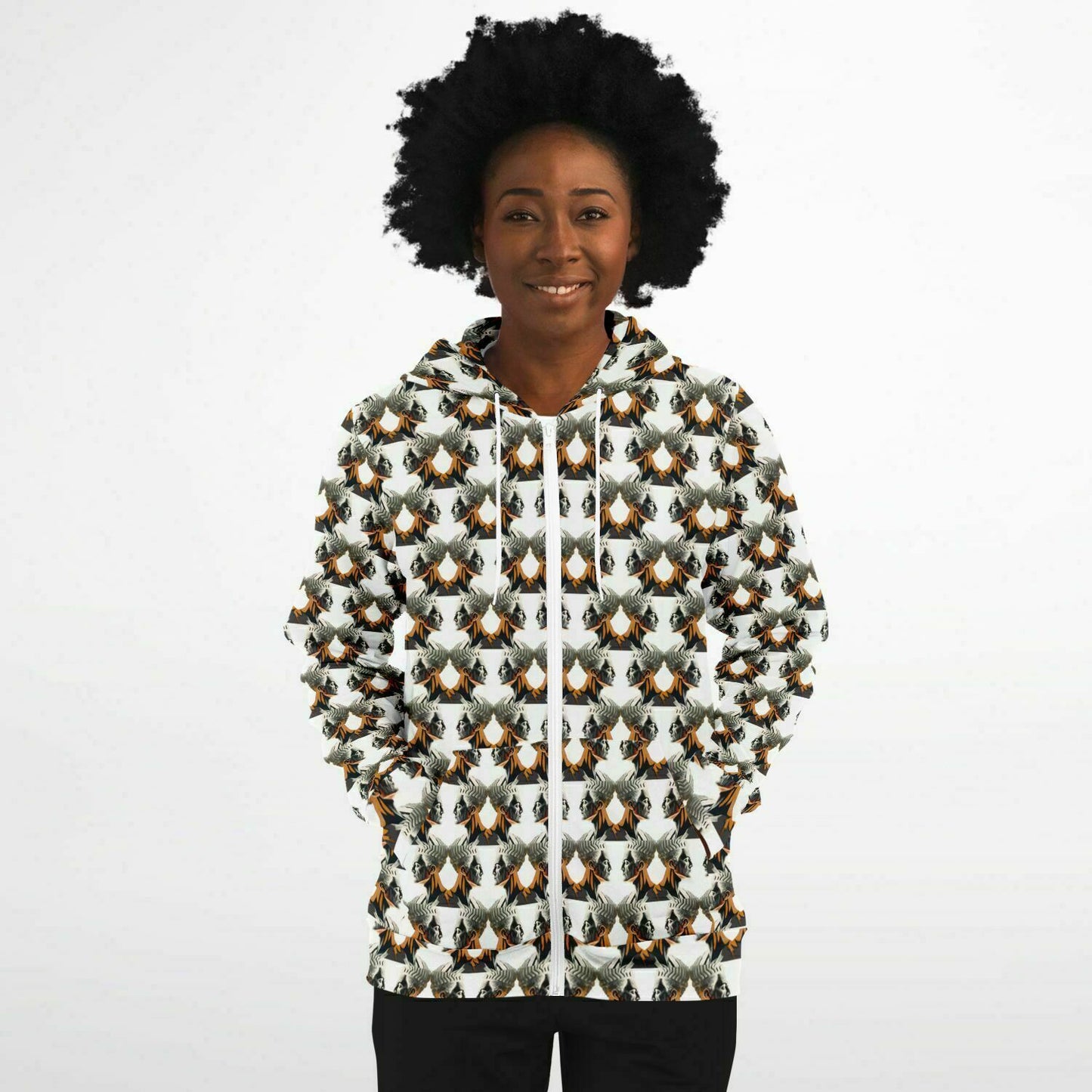 Fashion Zip-Up Hoodie - AOP Kukloso Cubist Faces No 4 on White - Free Shipping