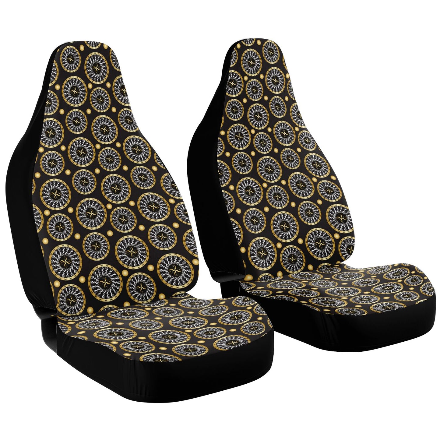 Car Seat Cover - AOP Kukloso Abstractical No 173 Mandala design in Gold & White colors- Free Shipping