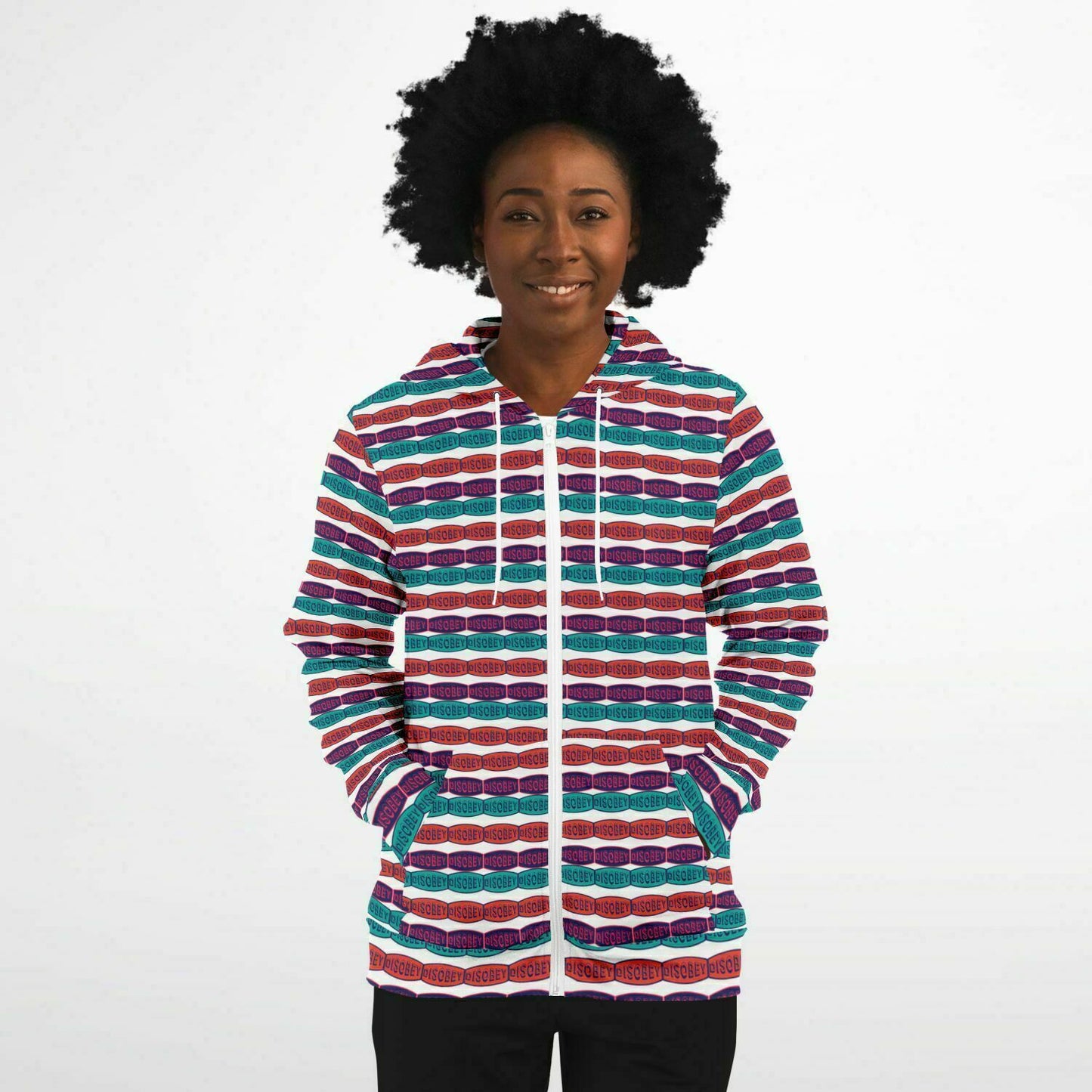 Fashion Zip-Up Hoodie - AOP Kukloso Disobey Logo Triple Colors - Free Shipping