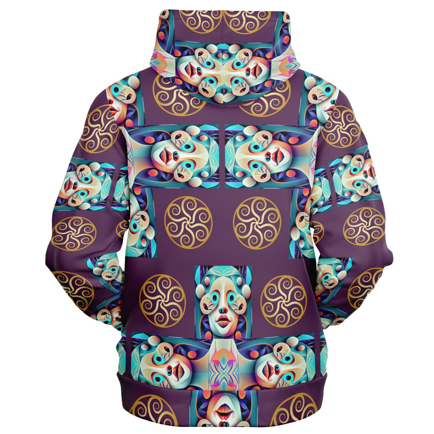 Fashion Zip-Up Hoodie - AOP Kukloso Cubist Faces No 13 Purple, Multicolored - Free Shipping