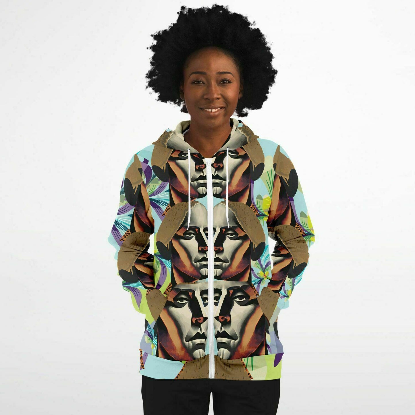 Fashion Zip-Up Hoodie - AOP Kukloso Cubist Faces No 49 - Free Shipping