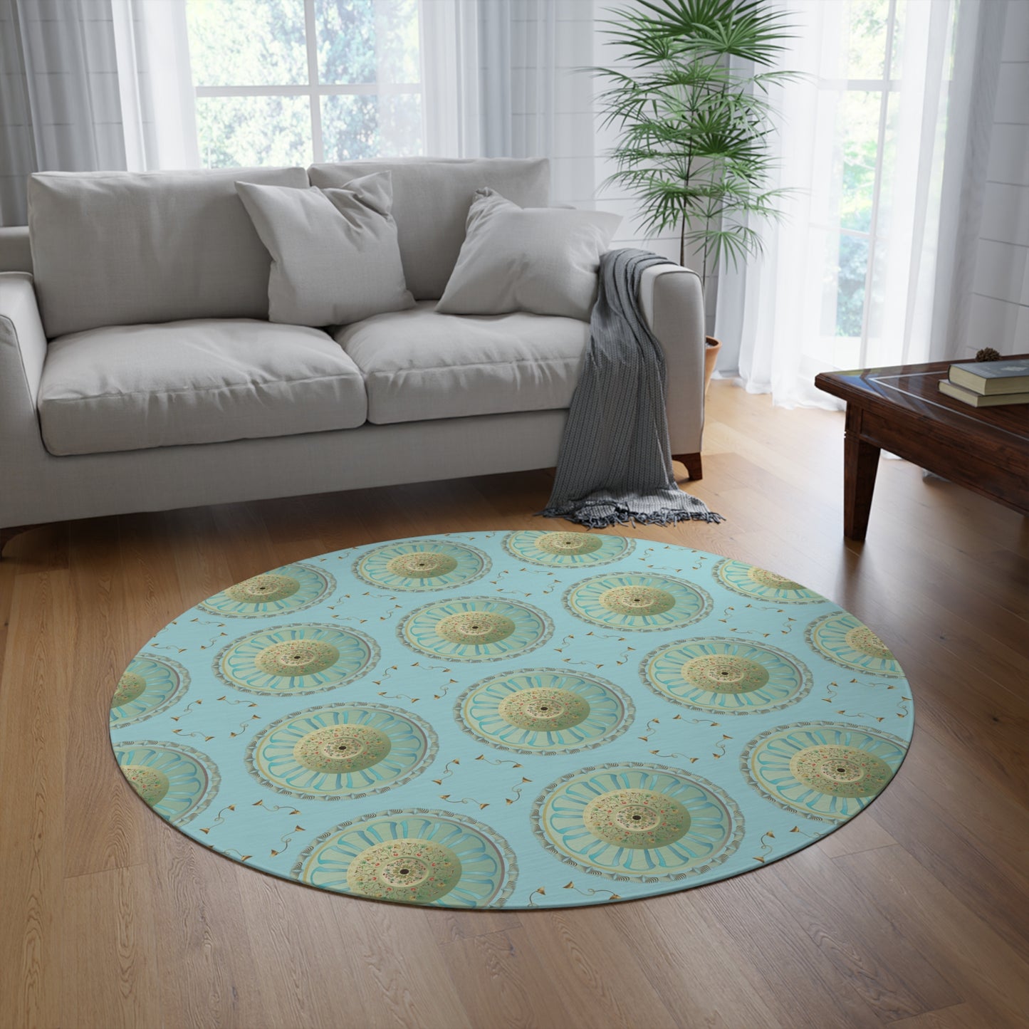 Round Rug Kukloso Mandala Decorata Aqua Free Shipping