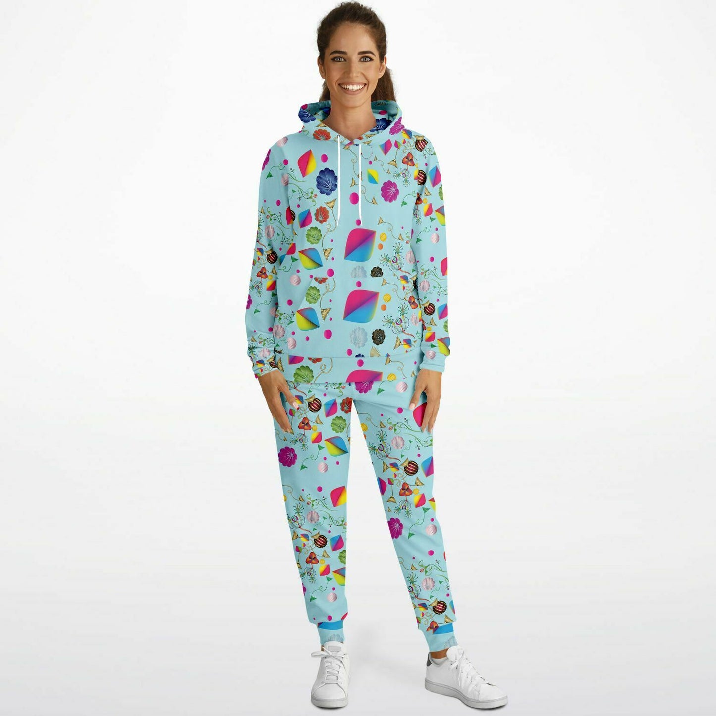 Athletic Hoodie & Jogger - AOP Kukloso Abstractical No 24 Floral shapes on Aqua - Free Shipping