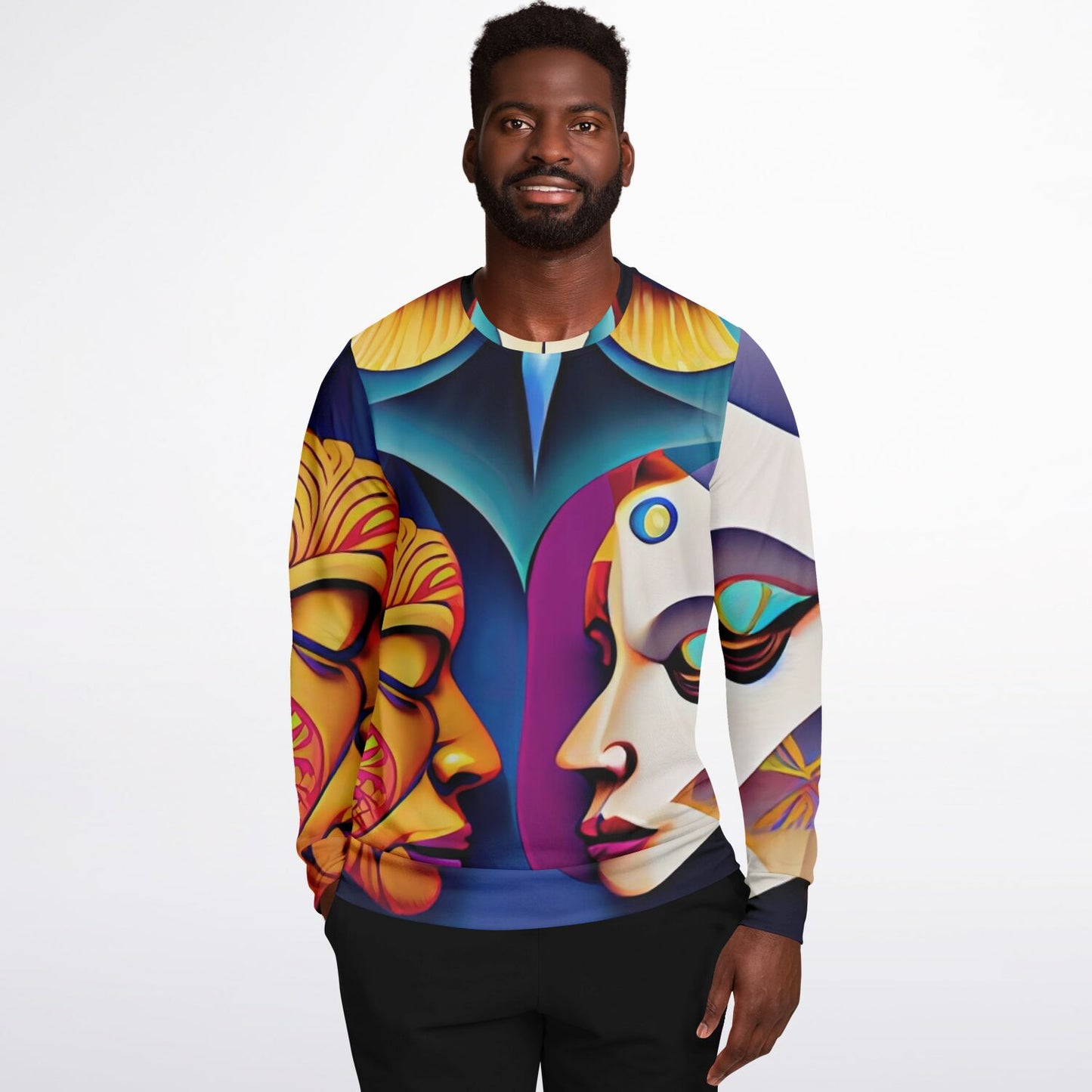 Athletic Sweatshirt - AOP Uni-Sex Kukloso Cubist Faces No 3 Multicolored - Free Shipping