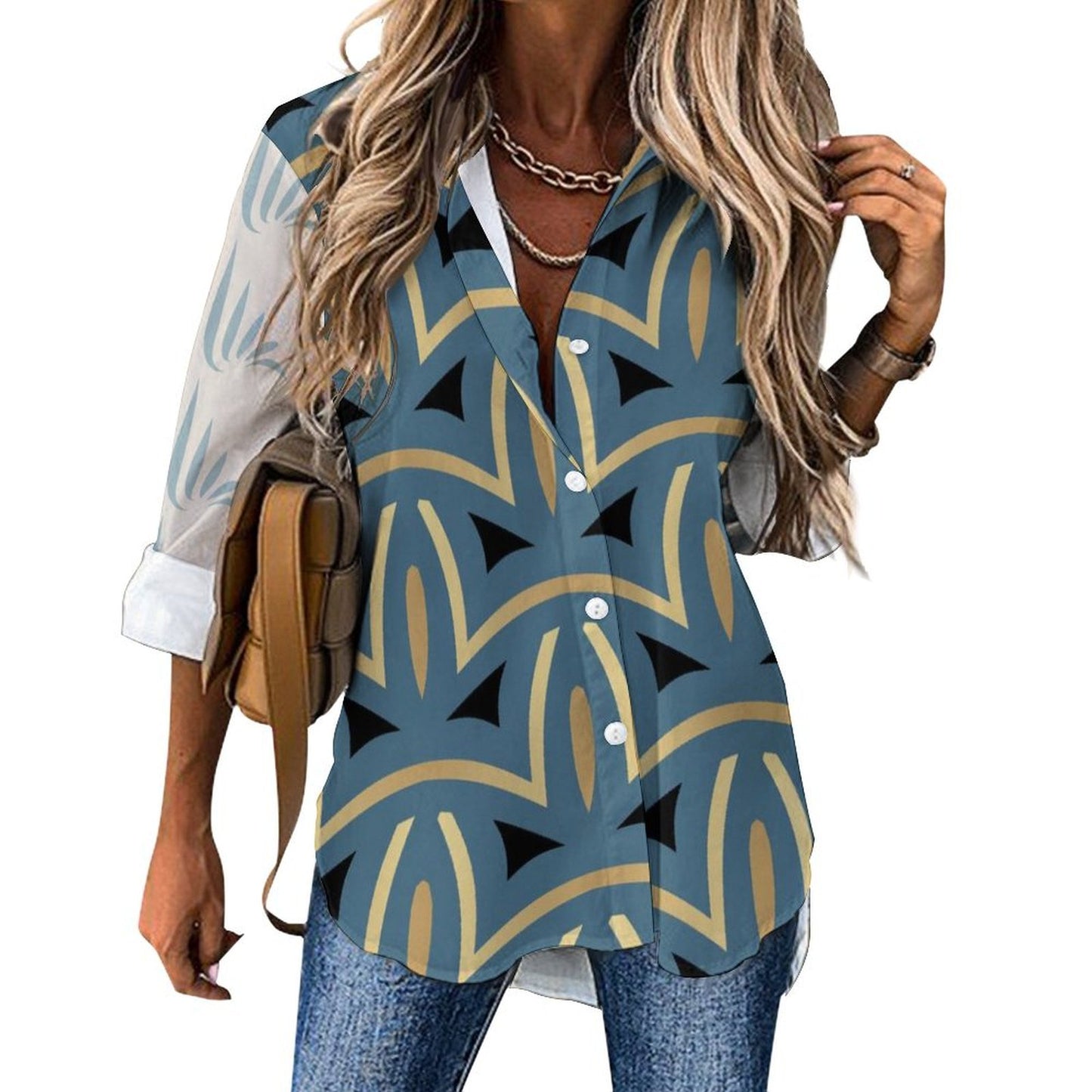 Long Sleeve Shirt Blouse Kukloso Abstract No 256