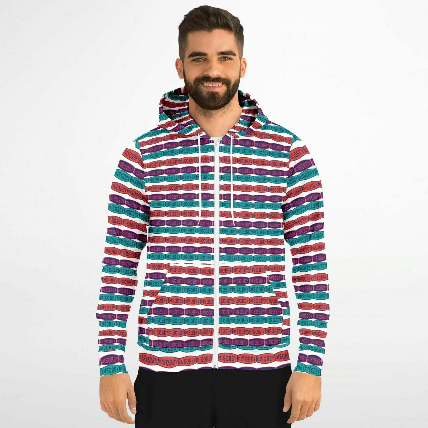 Fashion Zip-Up Hoodie - AOP Kukloso Disobey Logo Triple Colors - Free Shipping