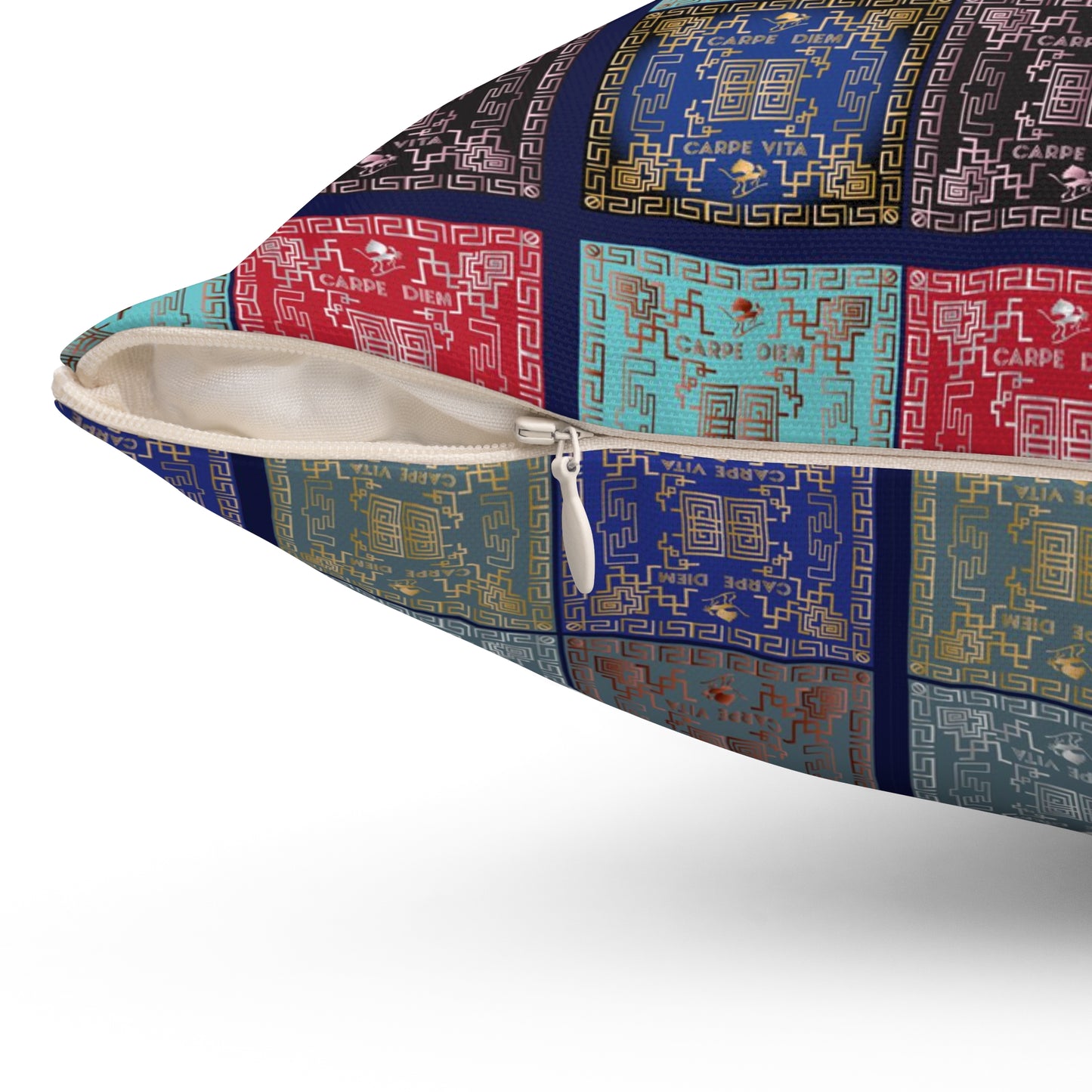 Spun Polyester Square Pillow Kukloso Greek Border Designs 'Carpe Diem' No 1 - Free Shipping