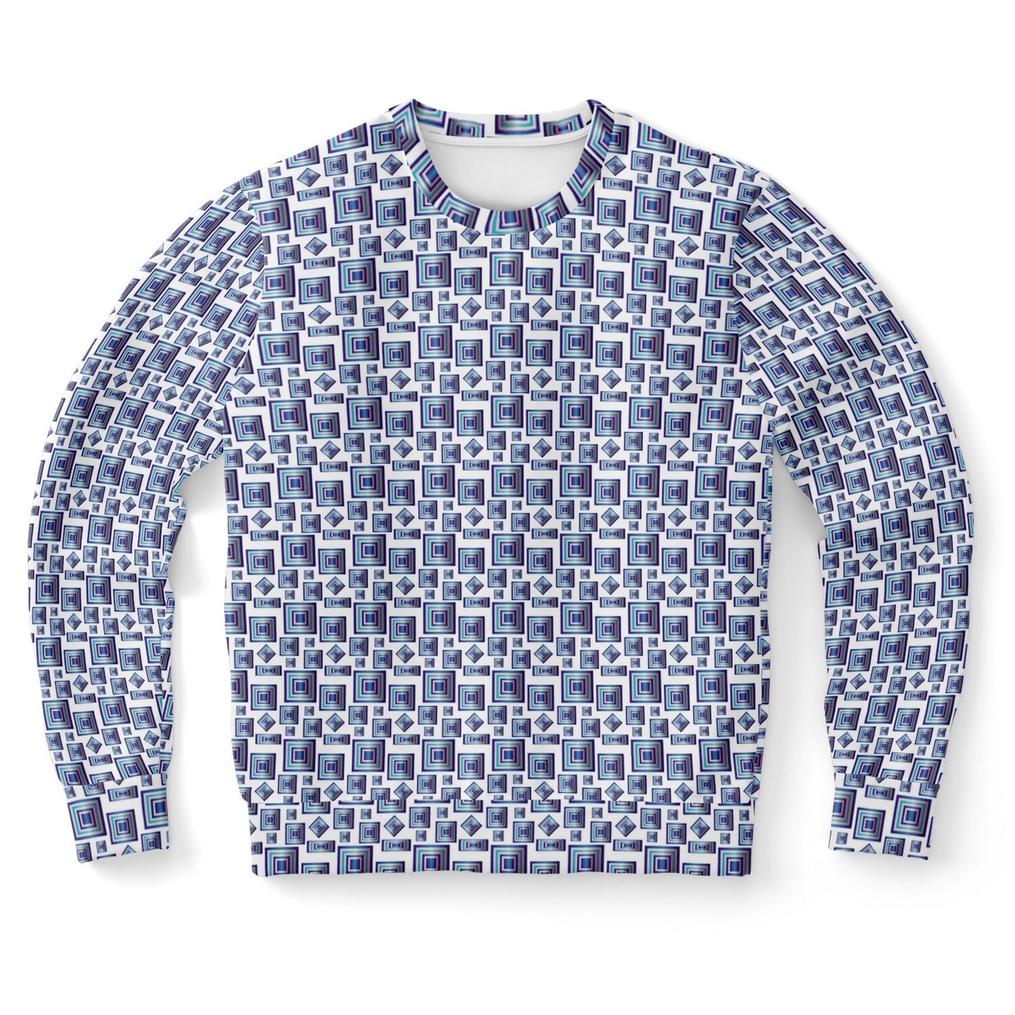 Athletic Sweatshirt - AOP Kukloso Abstractical No 95 Navy, Aqua, Pink Square shapes on White - Free Shipping