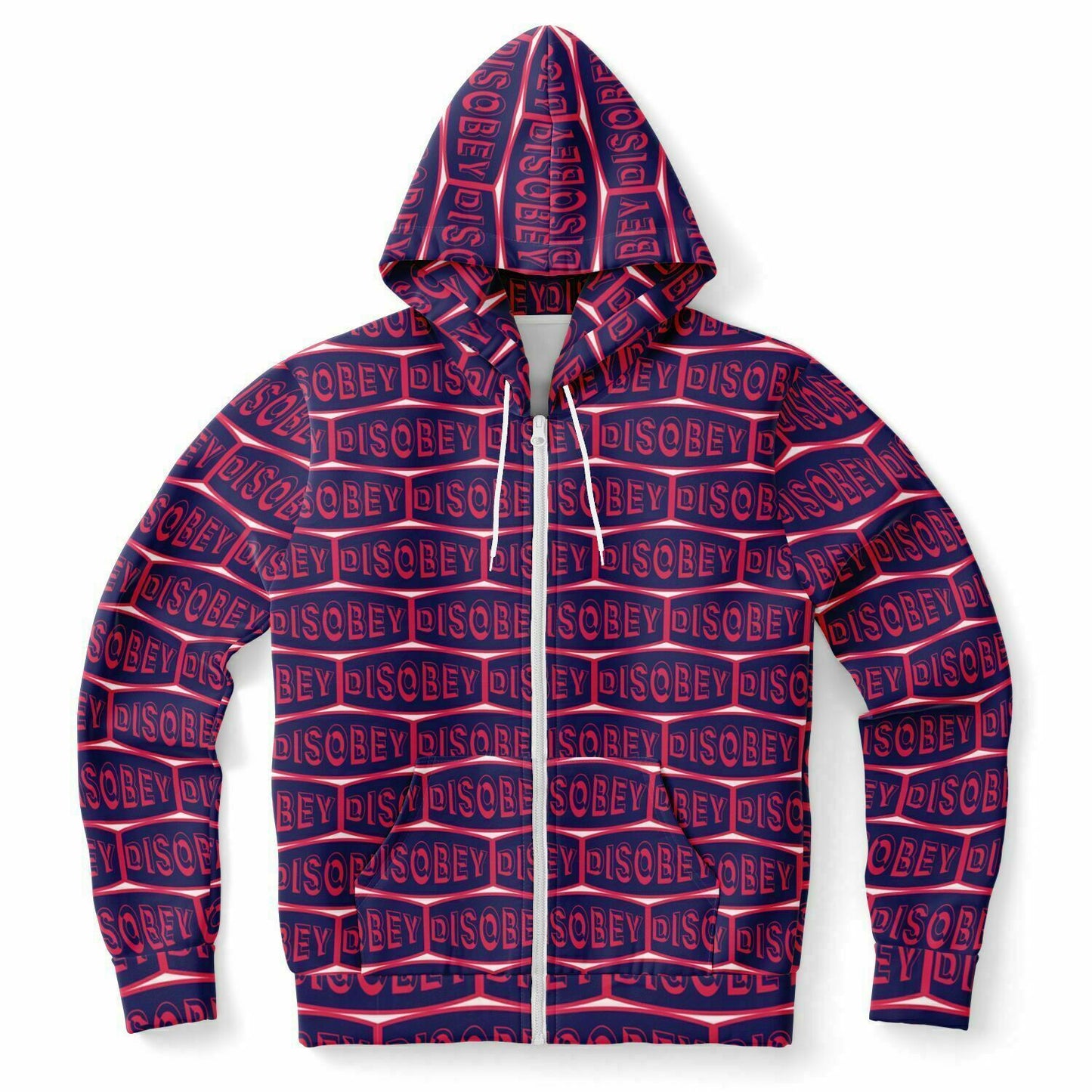 Fashion Zip-Up Hoodie - AOP Kukloso Disobey Logo Navy & Magenta - Free Shipping