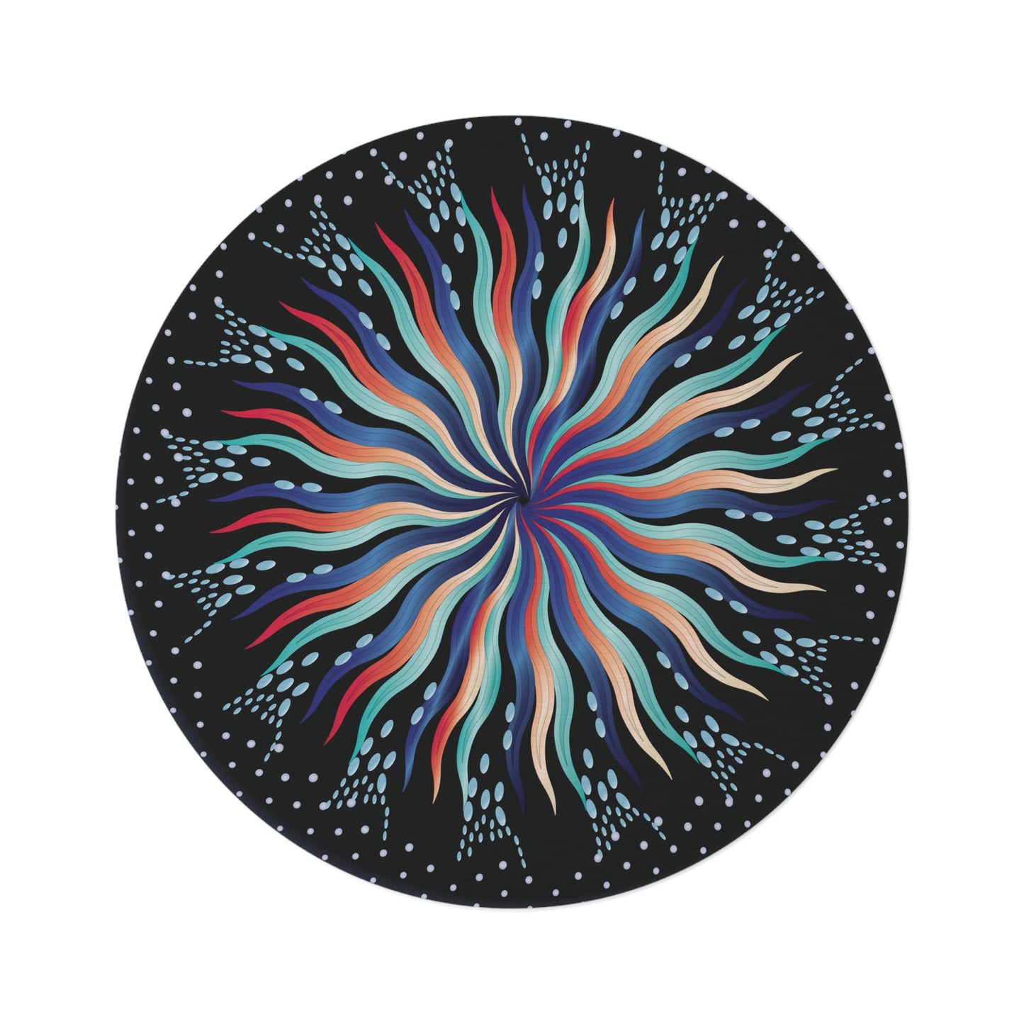 Round Rug Kukloso MD No 5 Mandala Silver, Aqua, Navy Blue Free Shipping