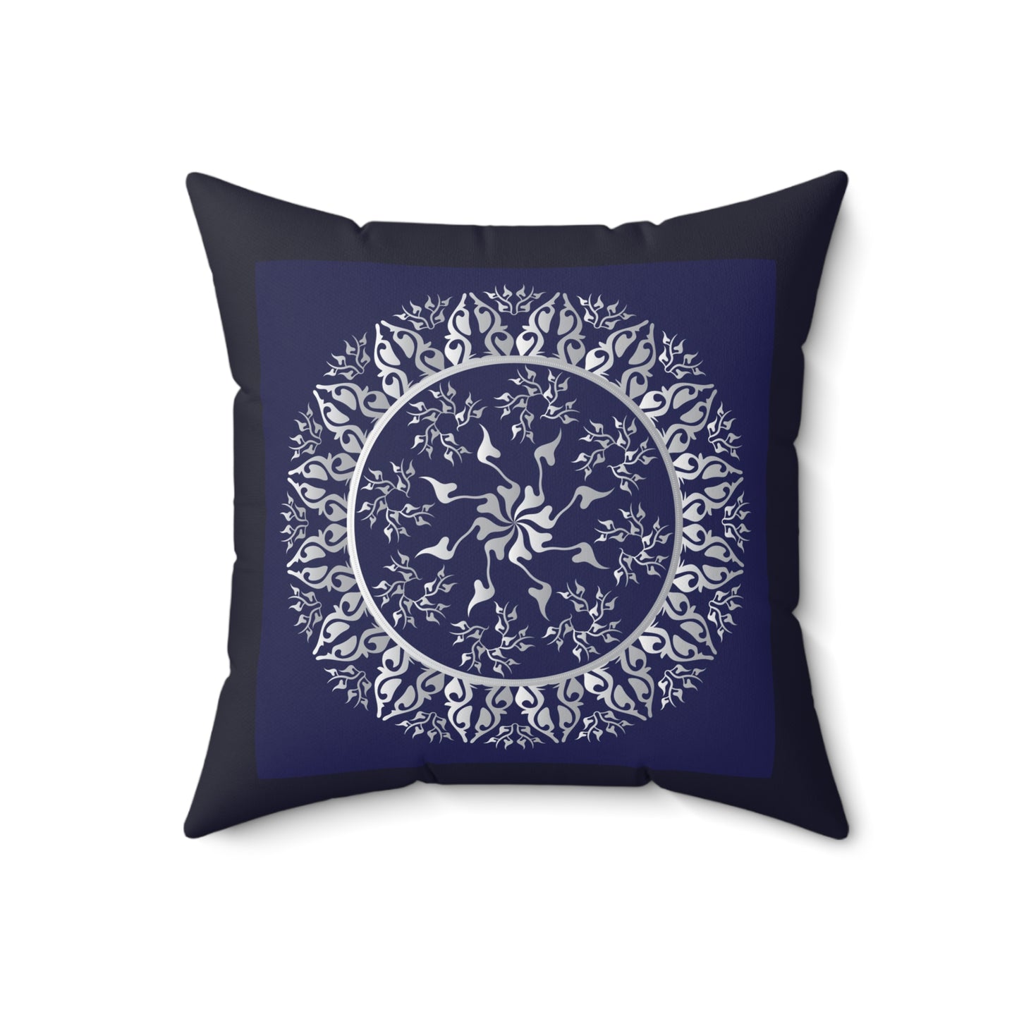 Spun Polyester Square Pillow Kukloso Mandala No 107 Gold/Silver - Free Shipping