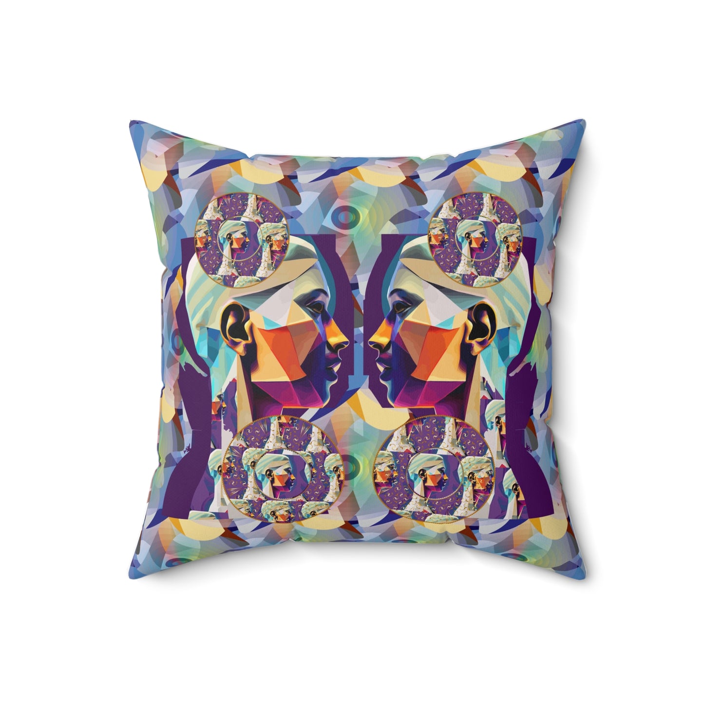 Spun Polyester Square Pillow Kukloso Cubist Faces No 9 - Free Shipping