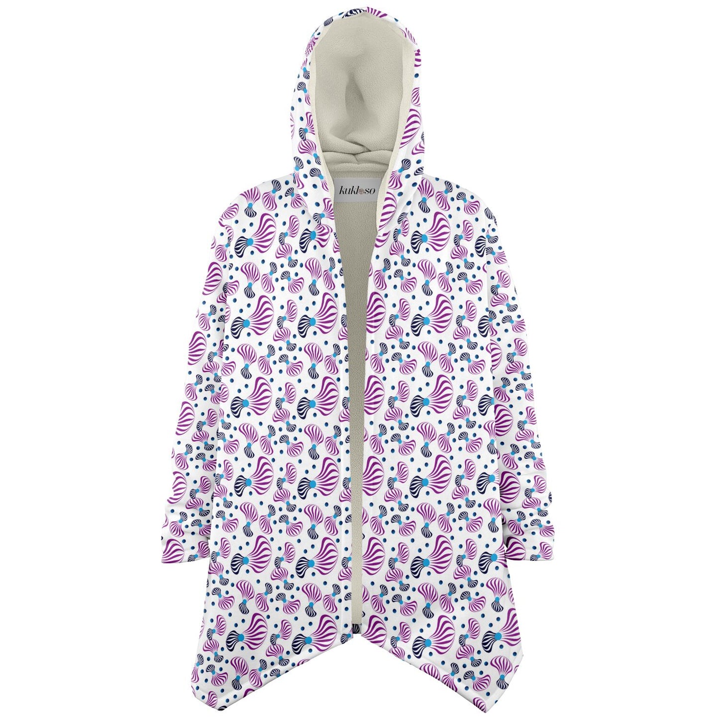Microfleece Cloak - AOP Kukloso Whimsical No 95 Pink spirals on White - Free Shipping
