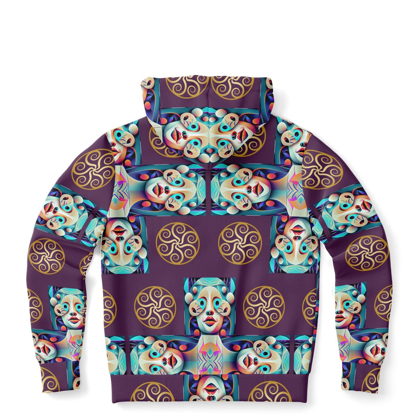 Fashion Zip-Up Hoodie - AOP Kukloso Cubist Faces No 13 Purple, Multicolored - Free Shipping