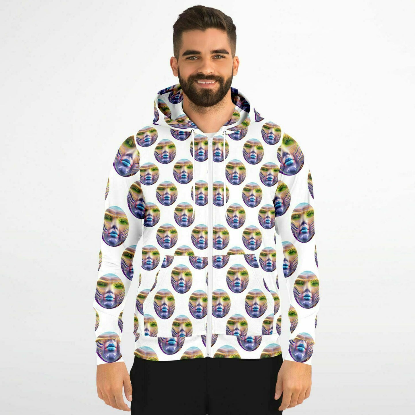 Fashion Zip-Up Hoodie - AOP Kukloso Cubist Faces No 40 - Free Shipping