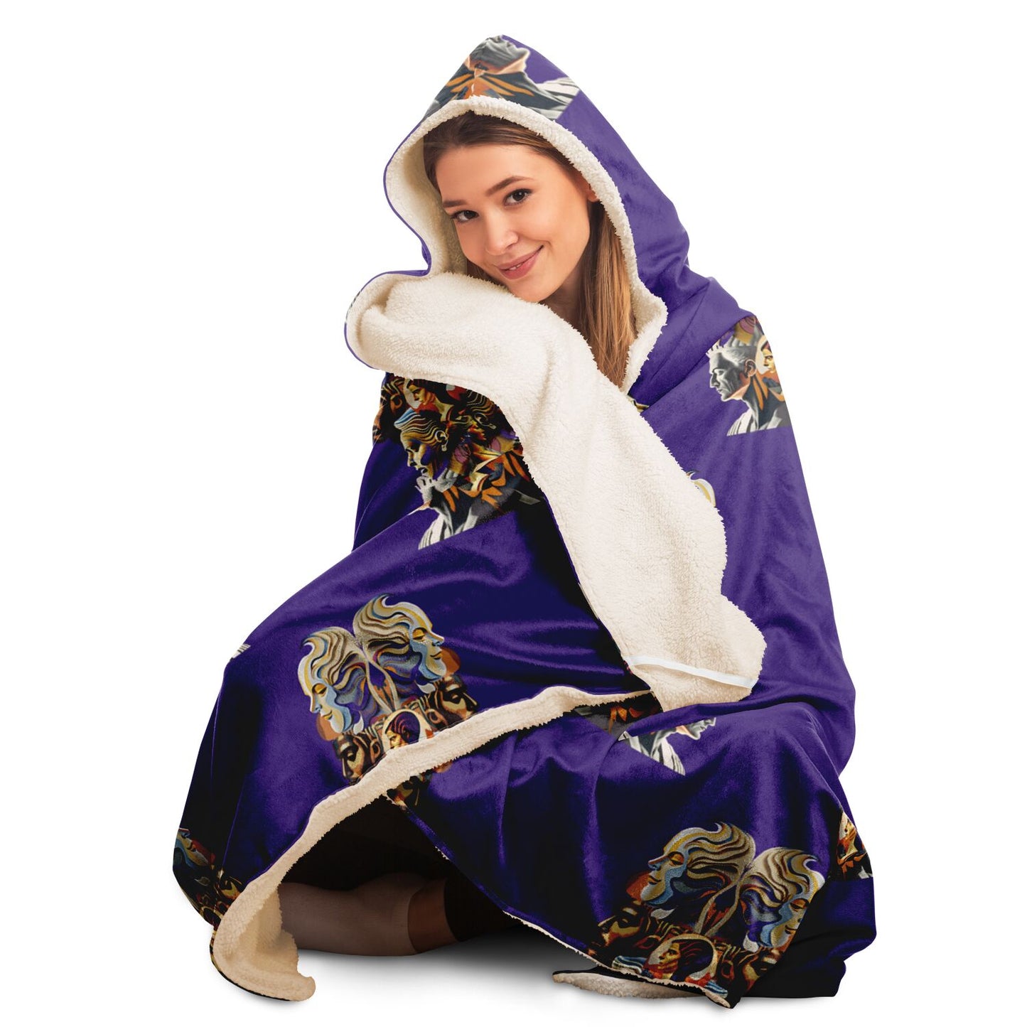 Hooded Blanket - AOP Kukloso Cubist Faces No 54 A - Free Shipping