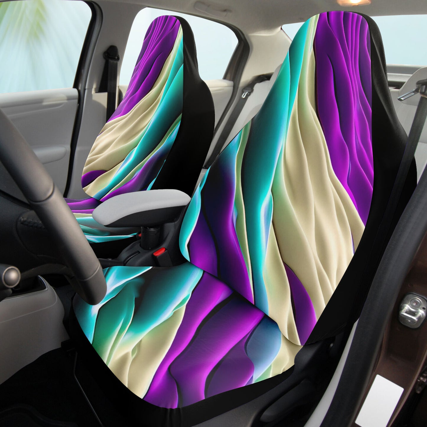 Car Seat Cover - AOP Kukloso Color Flows series No 9 Aqua, Purple & Beige colors- Free Shipping