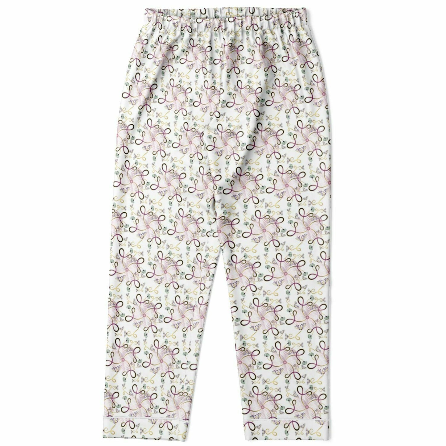 Women's Satin Pajamas - AOP Kukloso Whimsical No 25 Pink & Gold abstract swirling shapes on White - Free Shipping