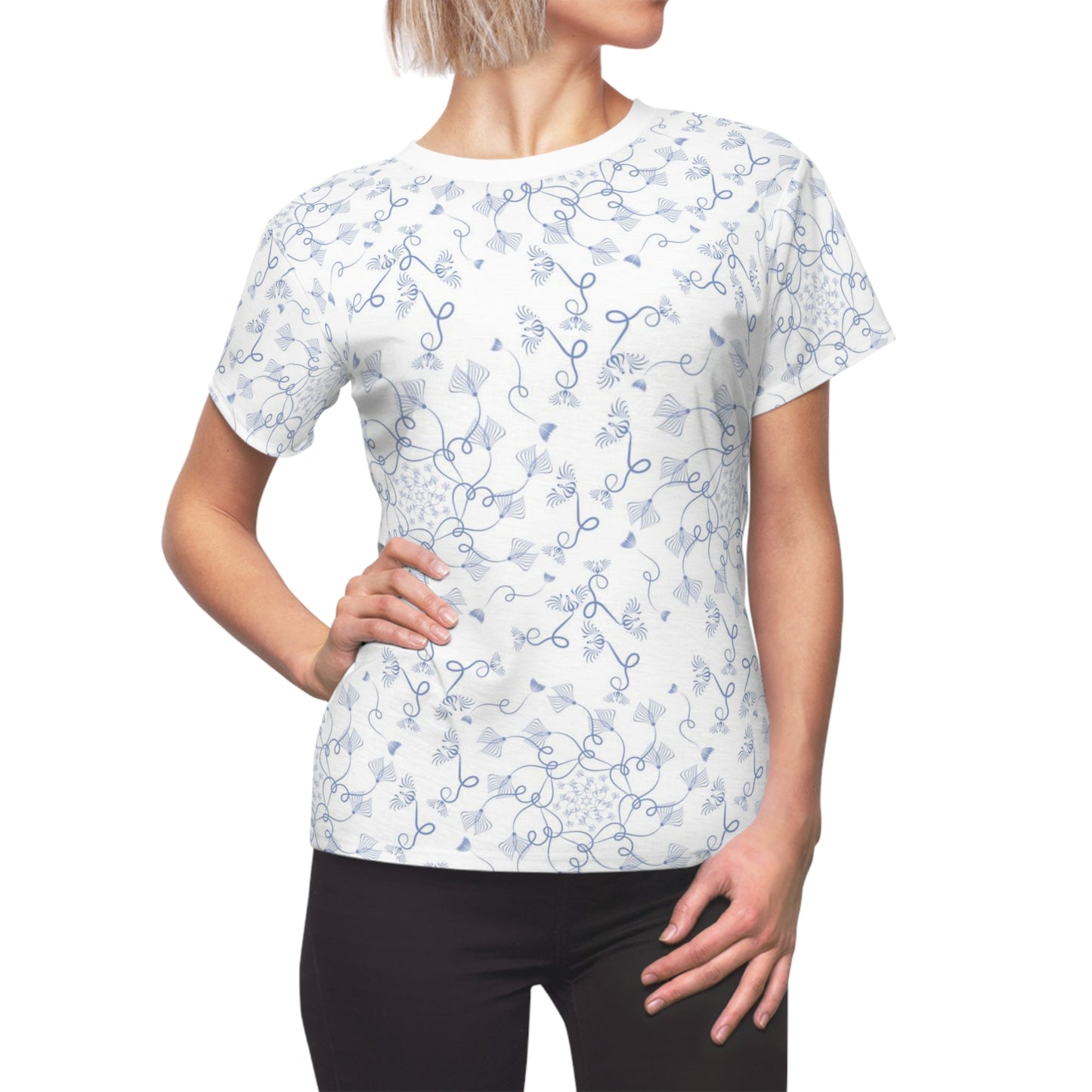Women's Cut & Sew Tee (AOP) Kukloso Abstractical No 19 Periwinkle on White - Free Shipping