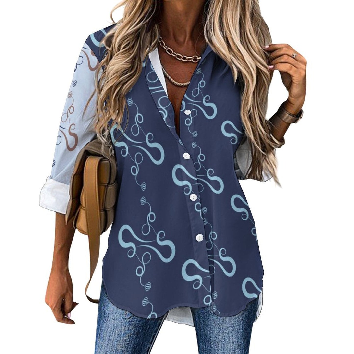 Long Sleeve Shirt Blouse Kukloso Abstract No 778