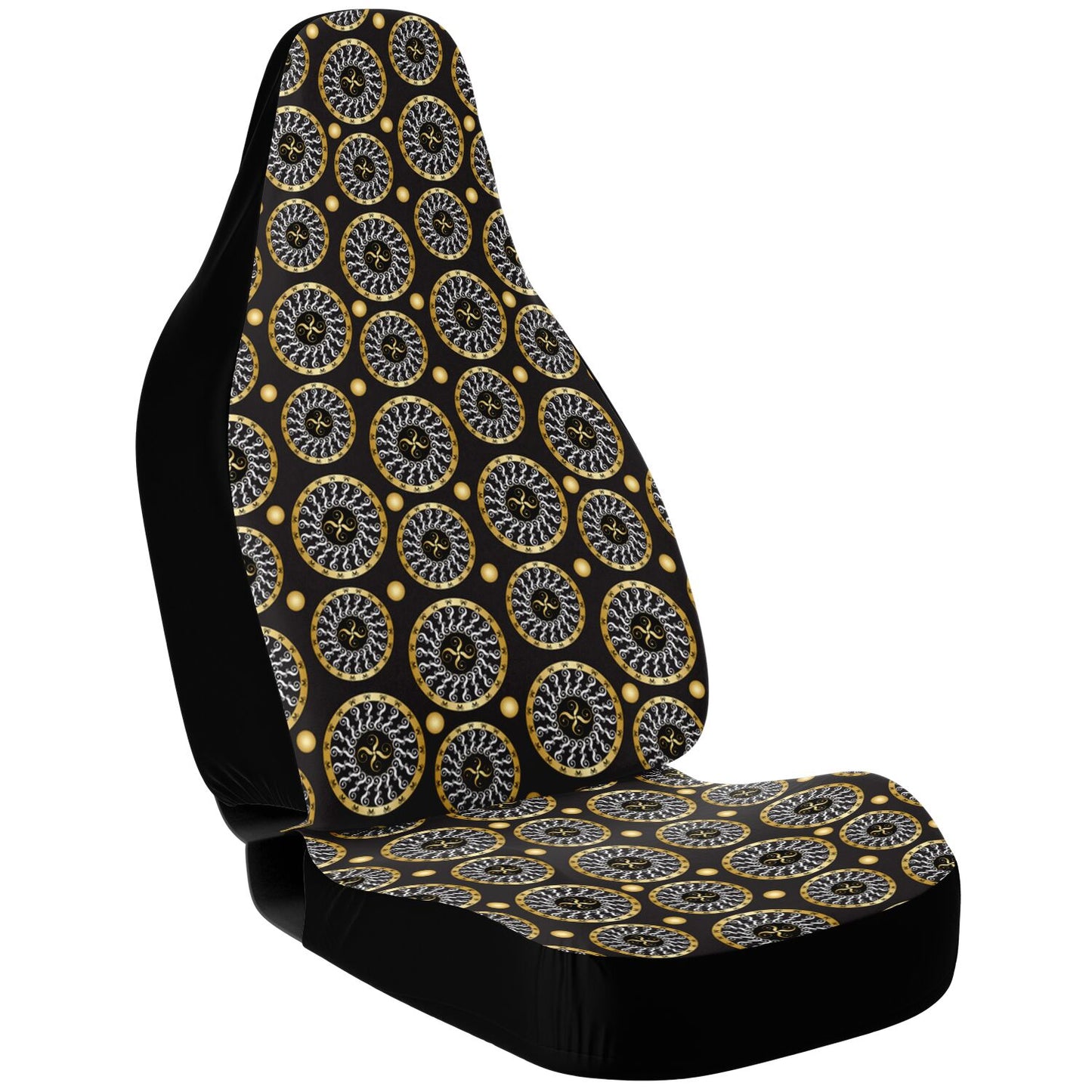 Car Seat Cover - AOP Kukloso Abstractical No 173 Mandala design in Gold & White colors- Free Shipping