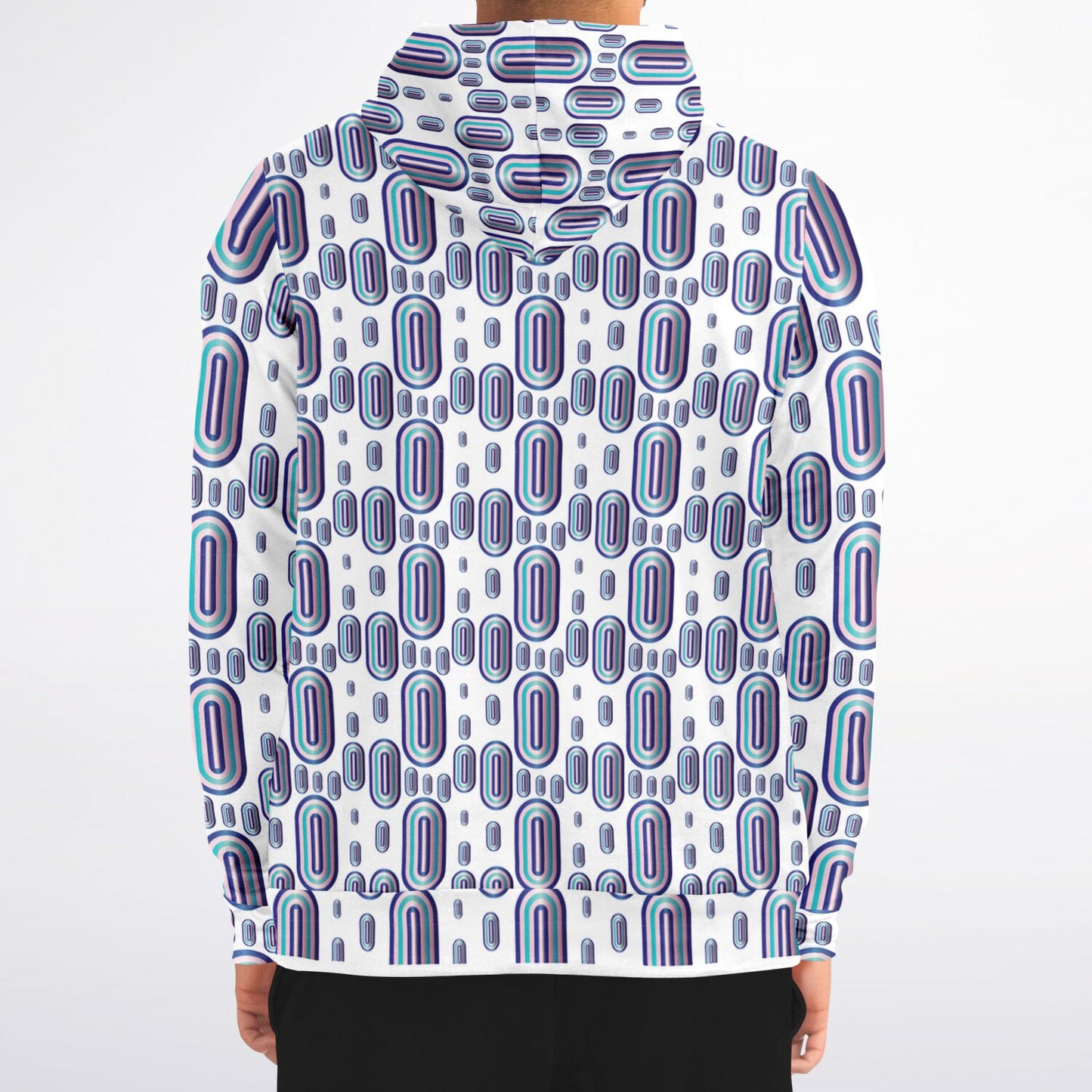 Fashion Zip-Up Hoodie - AOP Kukloso Abstractical No 93 Aqua, Pink, Navy shapes on White - Free Shipping