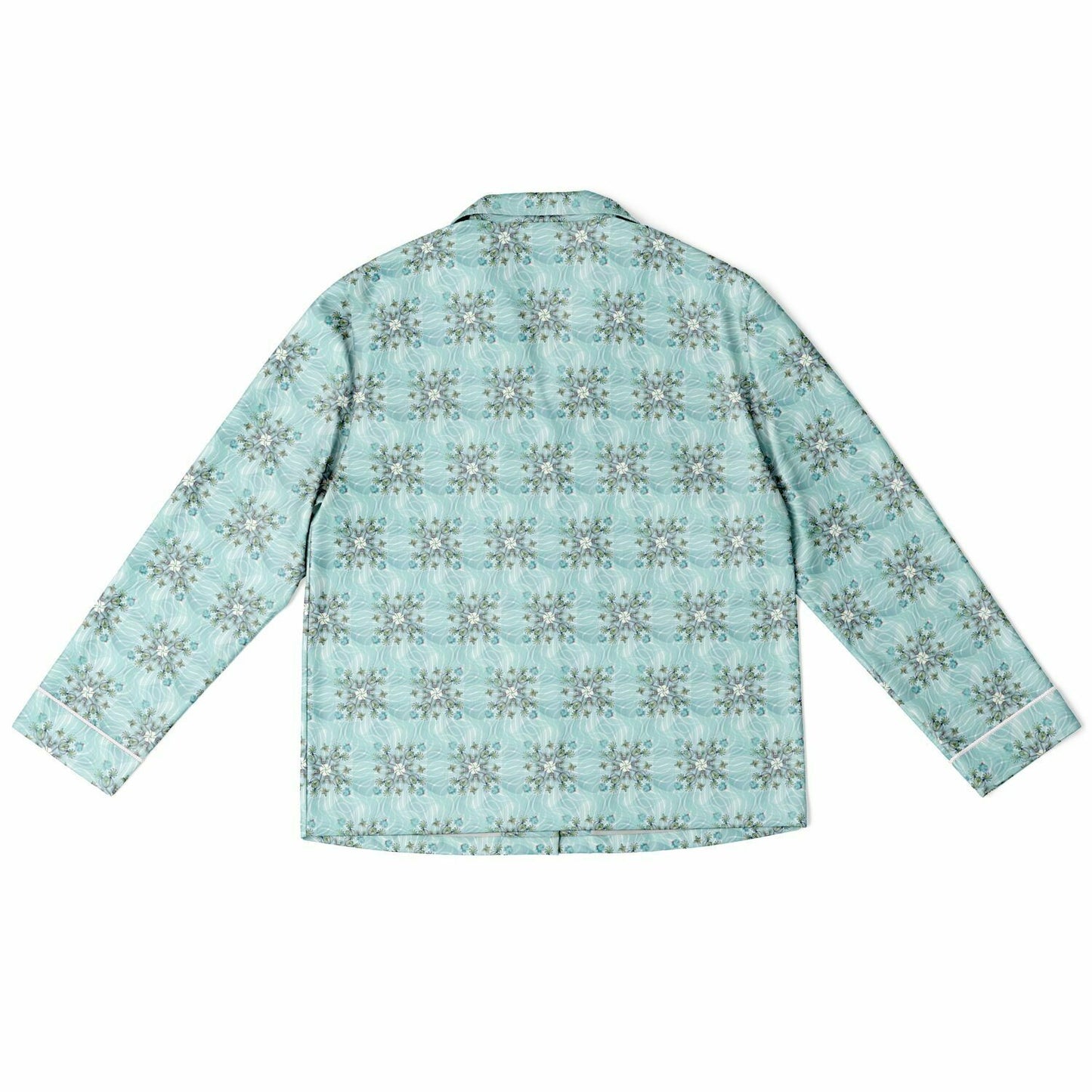Women's Satin Pajamas - AOP Kukloso Melange de fleur No 13 Multicolored flowers - Aqua, Gold, Blue, Red on White - Free Shipping