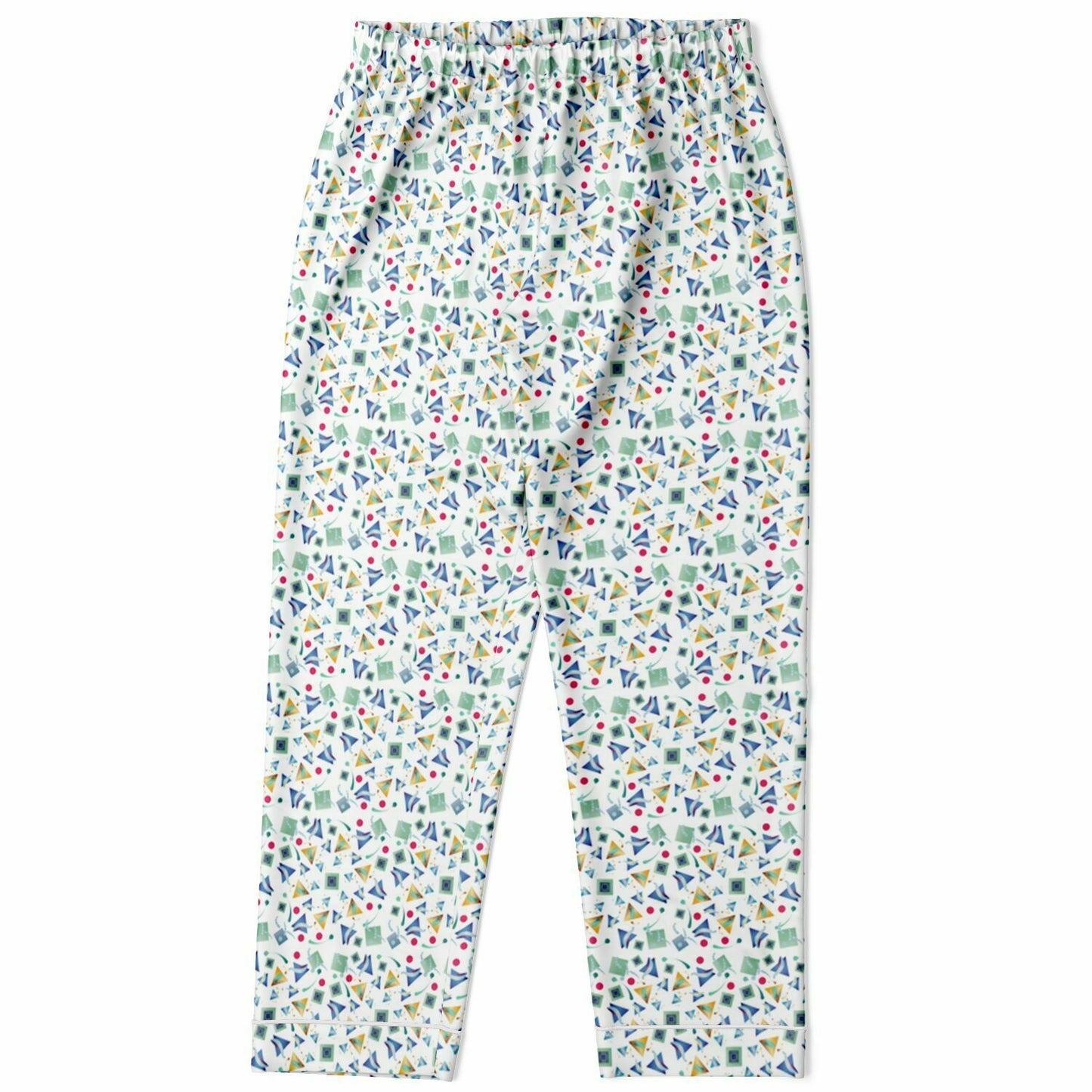 Women's Satin Pajamas - AOP Kukloso Whimsical No 11 Multi-Geometrical shapes & colors on White - Free Shipping