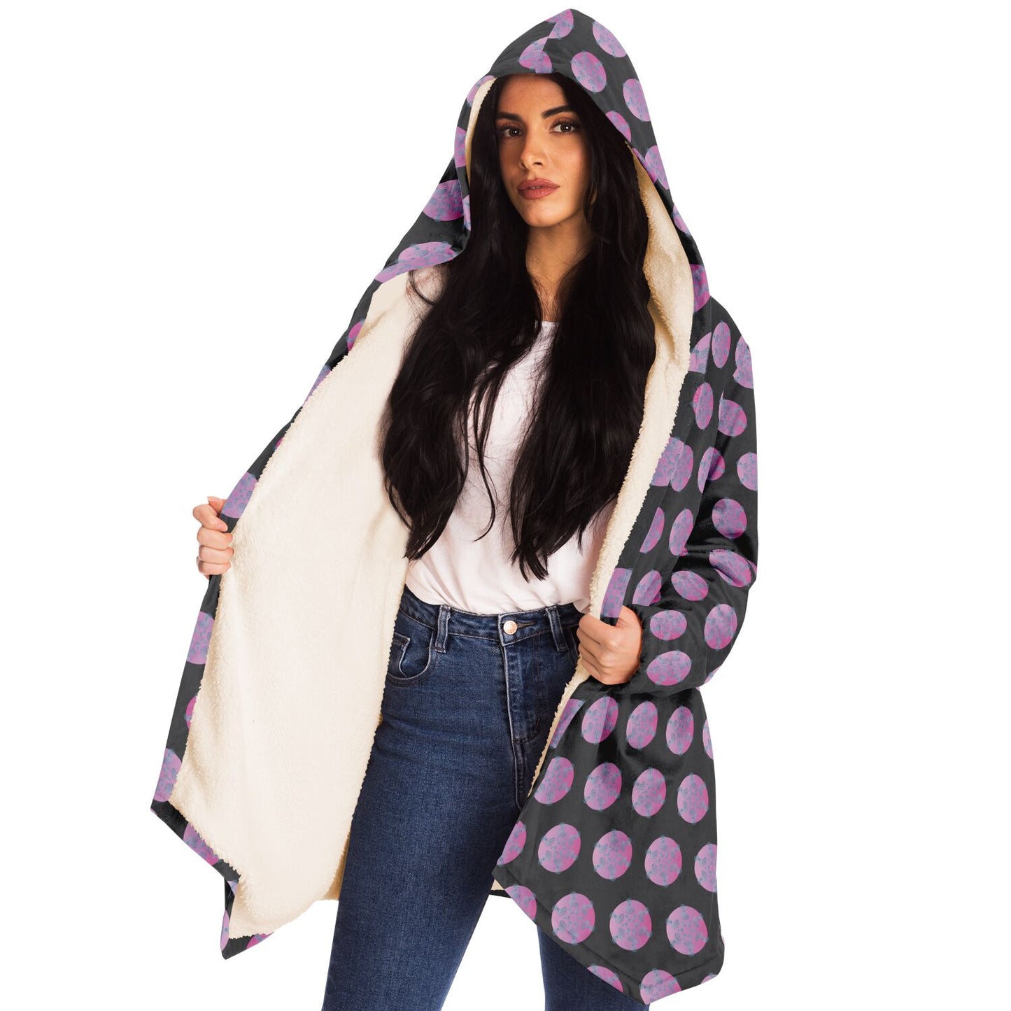 Microfleece Cloak - AOP Kukloso Whimsical No 110 Purple on Charcoal - Free Shipping