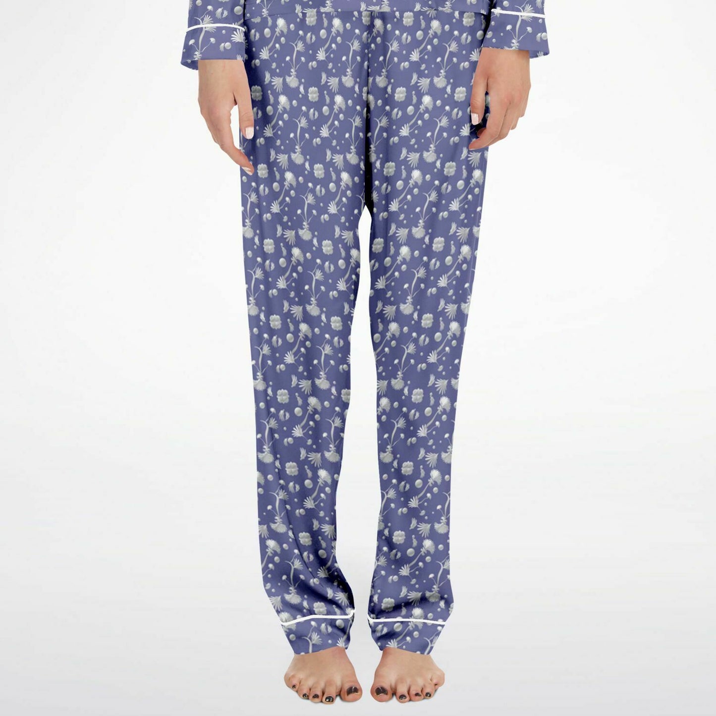 Women's Satin Pajamas - AOP Kukloso Melange de fleur No 22 Silver-colored abstract shapes on Periwinkle - Free Shipping