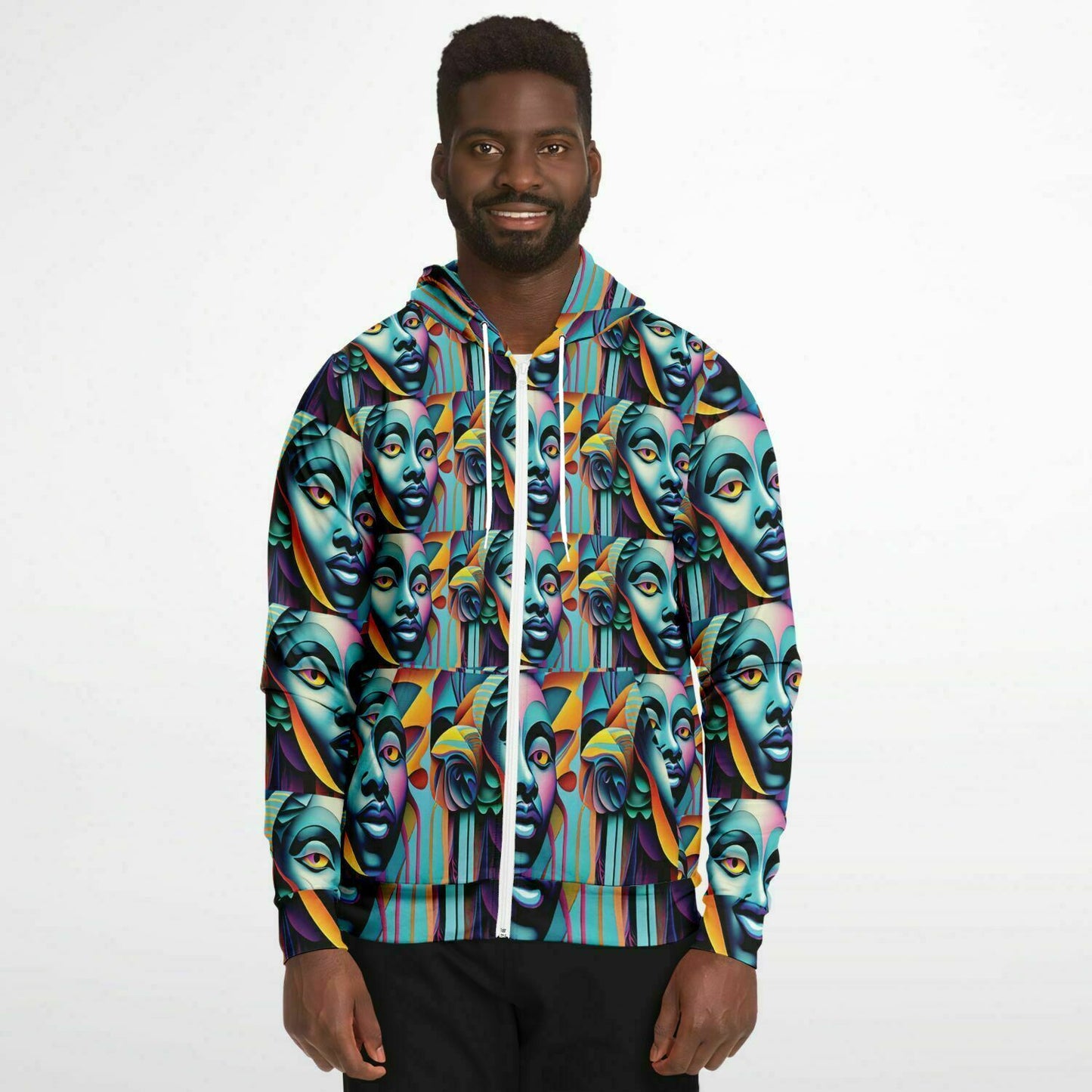 Fashion Zip-Up Hoodie - AOP Kukloso Cubist Faces No 2 - Free Shipping