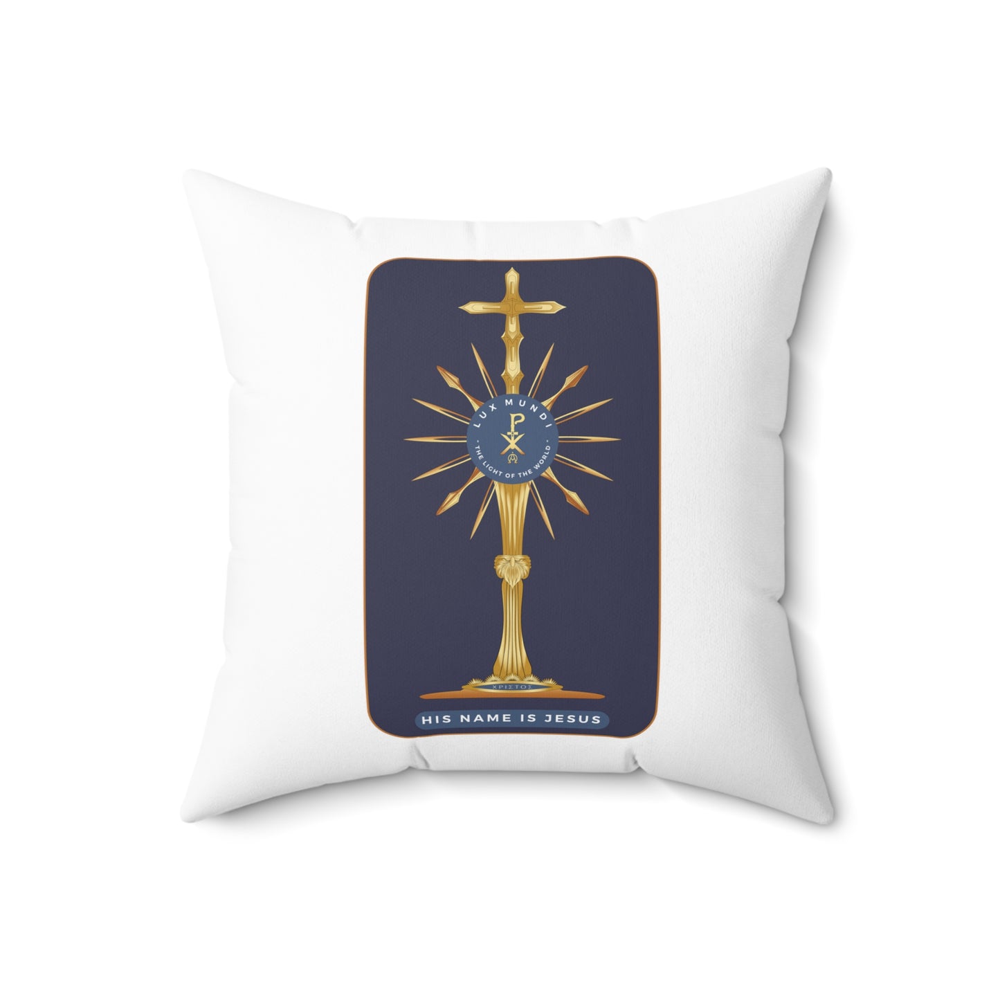 Spun Polyester Square Pillow Kukloso Lux Mundi w/ Golden Monstrance / Lux Mundi - PX Christogram ' The Light of The World' - Free Shipping