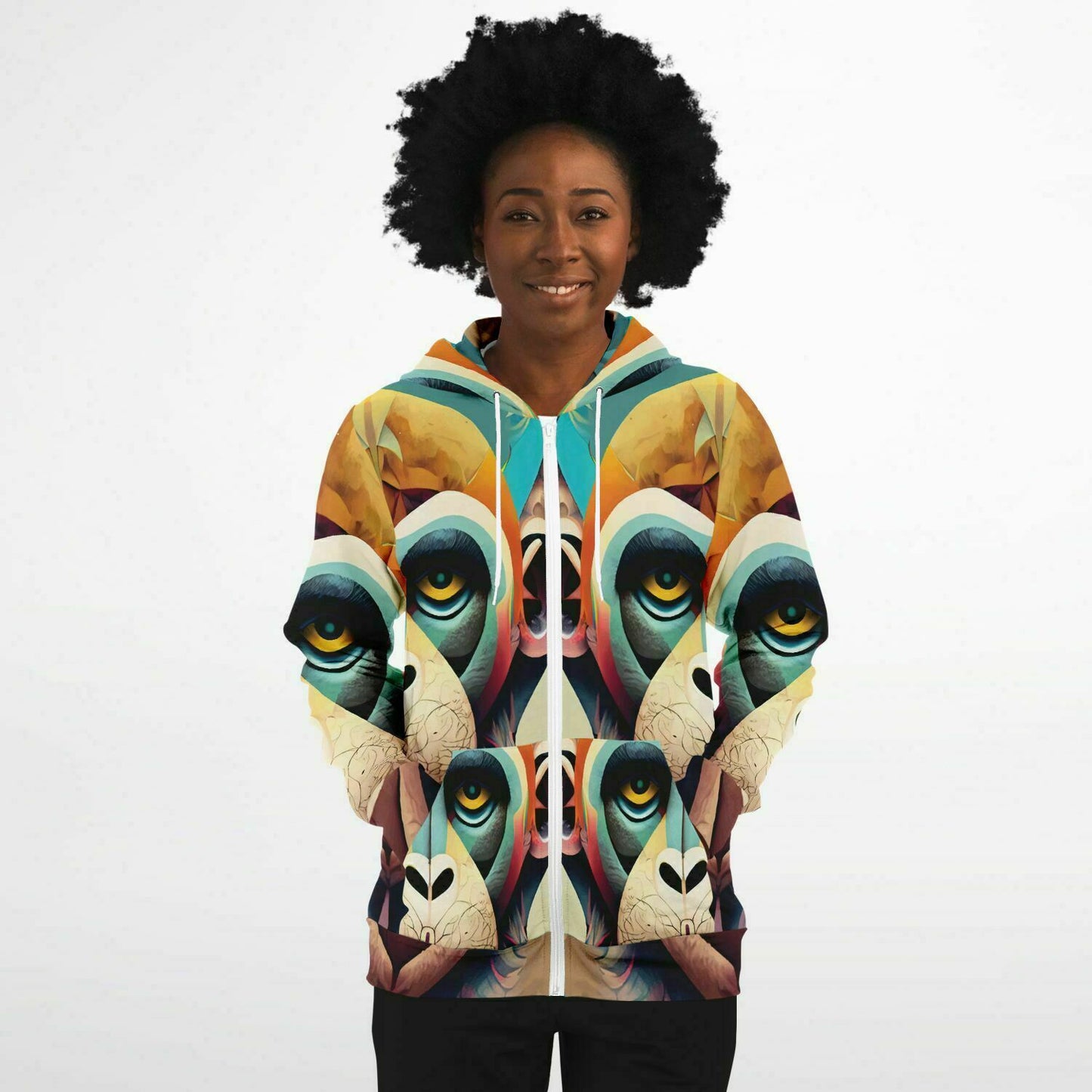 Fashion Zip-Up Hoodie - AOP Kukloso Mr. Chimp Multicolored - Free Shipping