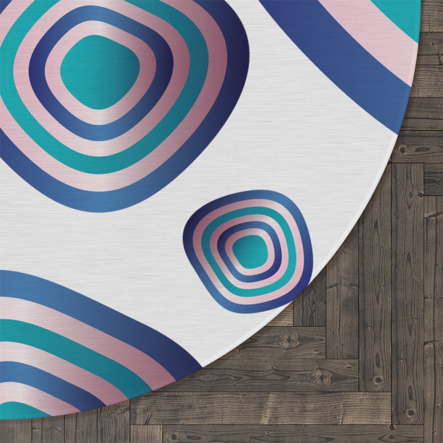 Round Rug Kukloso Abstractical No 96 Circles & Rings Aqua,Navy & Pink Free Shipping