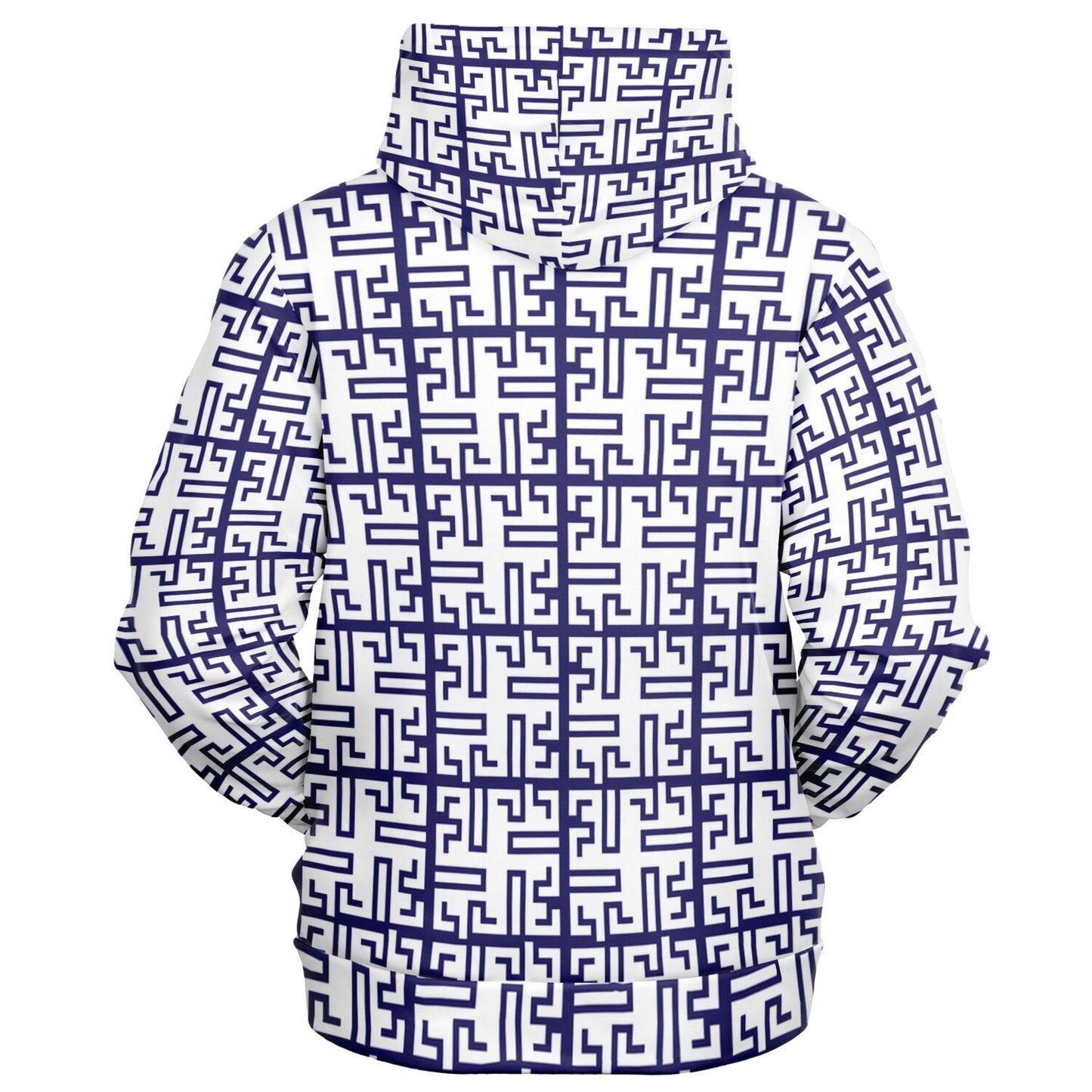 Fashion Zip-Up Hoodie - AOP Kukloso Greek Border No 53 Navy on White - Free Shipping