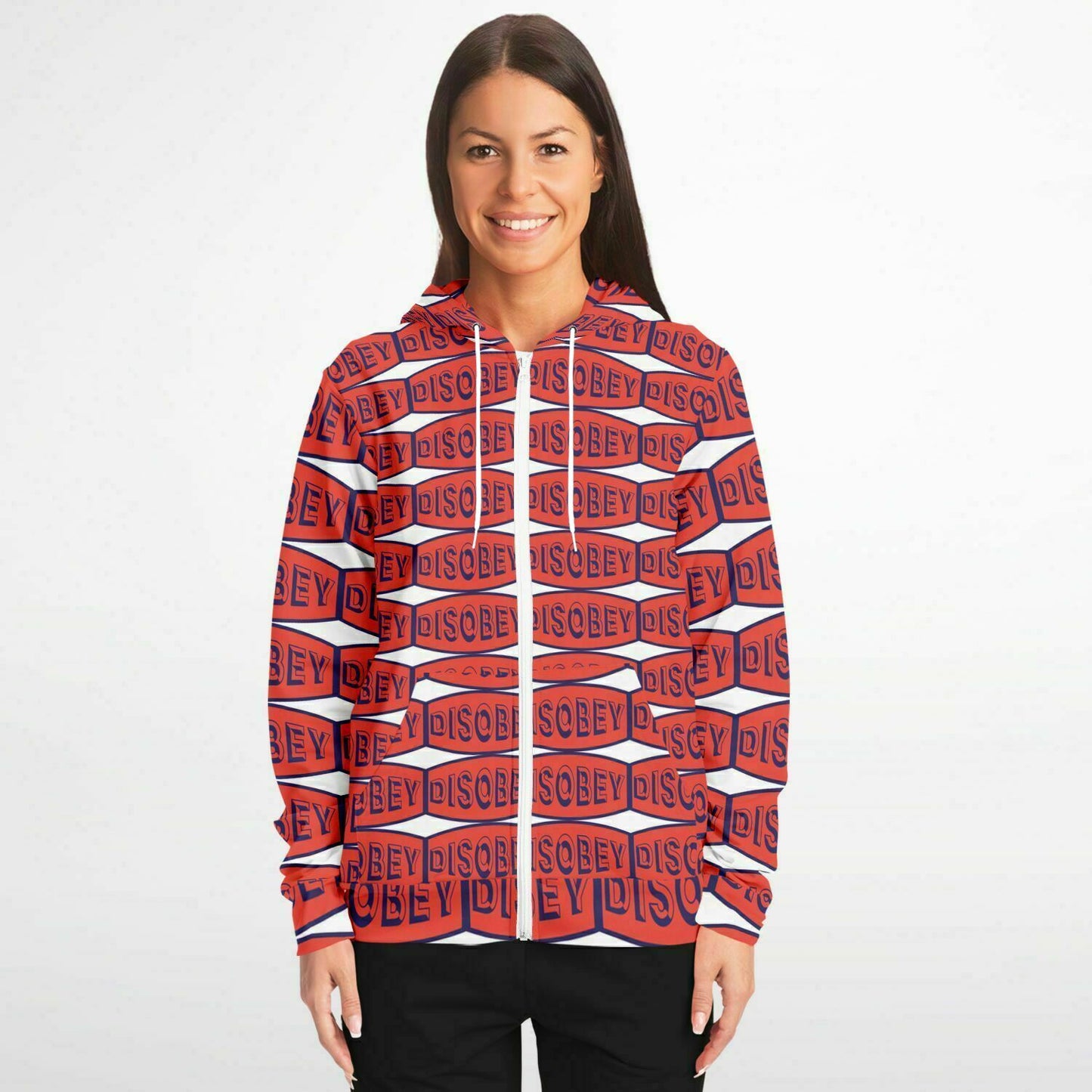 Fashion Zip-Up Hoodie - AOP Kukloso Disobey Logo Navy & Orange - Free Shipping