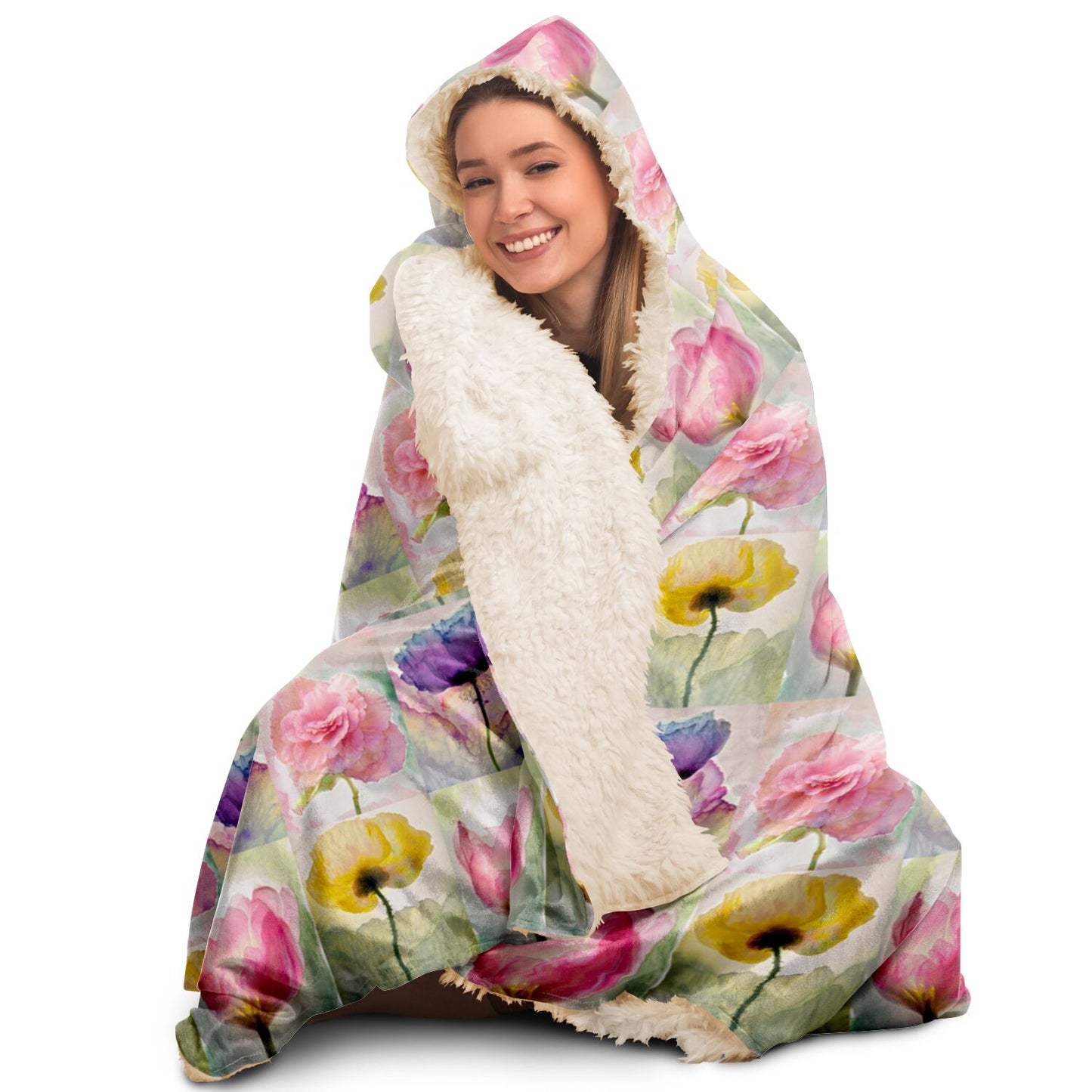Hooded Blanket - AOP Kukloso Watercolor Florals Small Pattern - Free Shipping
