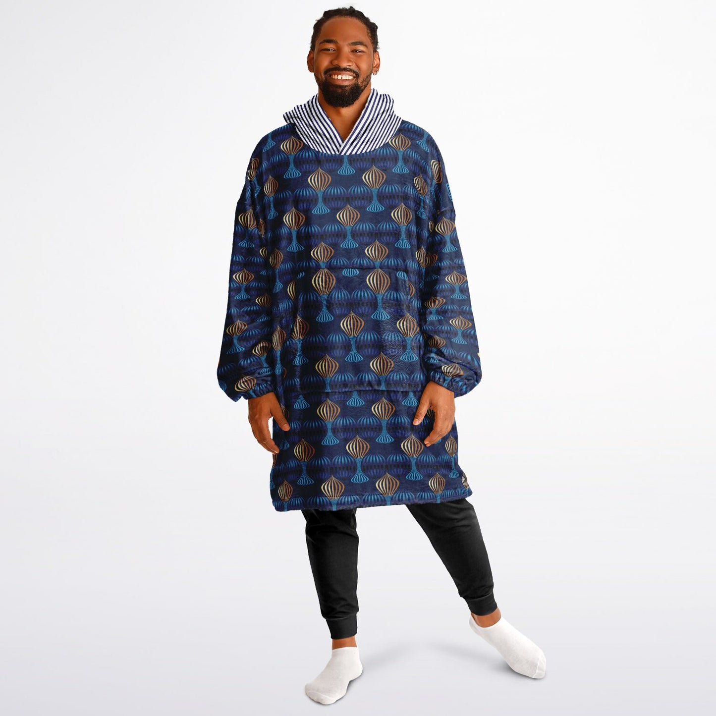 Snug Hoodie Economy - AOP Kukloso Fleuron Blue - Gold No 2 Large Pattern - Free Shipping