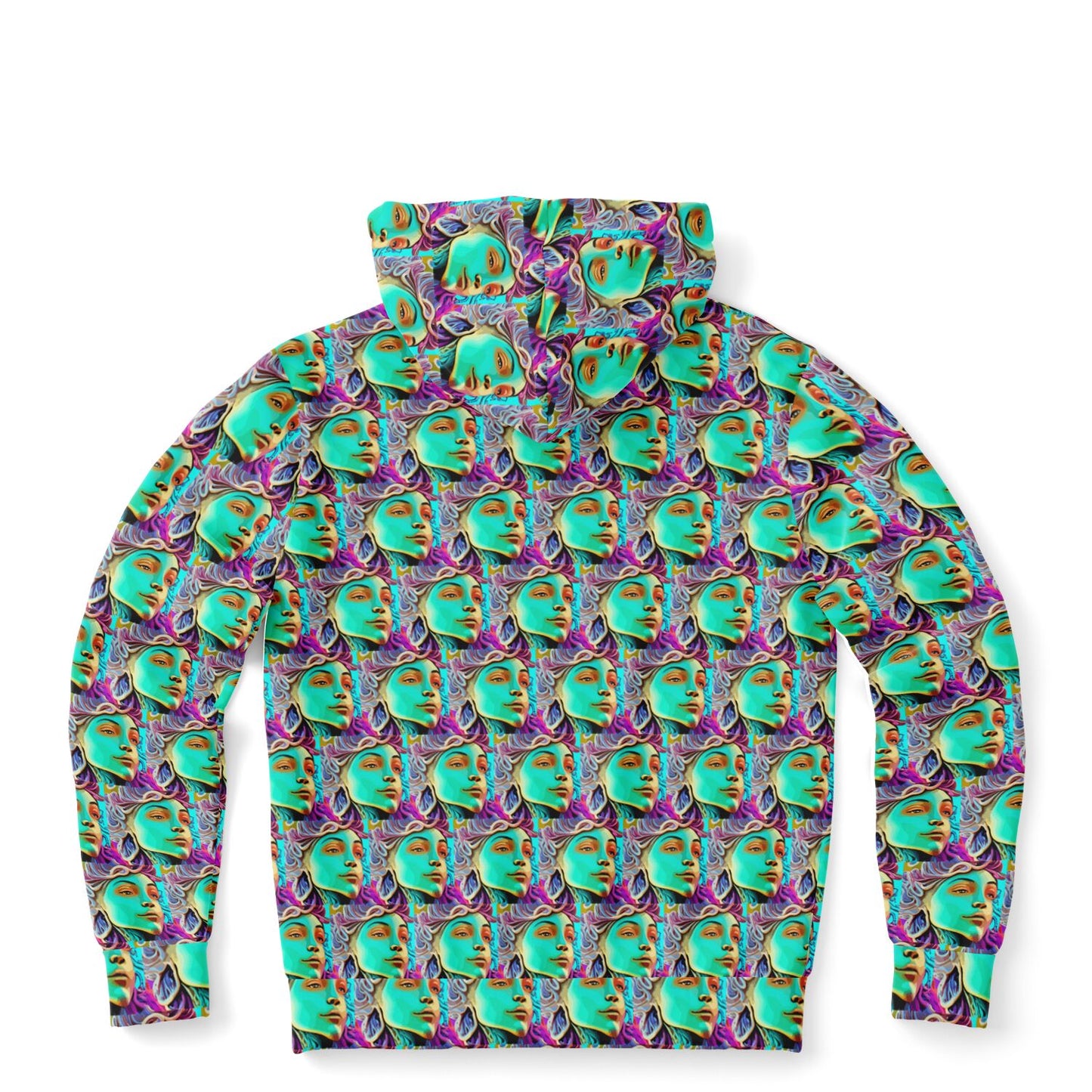 Fashion Zip-Up Hoodie - AOP Kukloso Cubist Faces No 4 Green - Free Shipping - Free Shipping