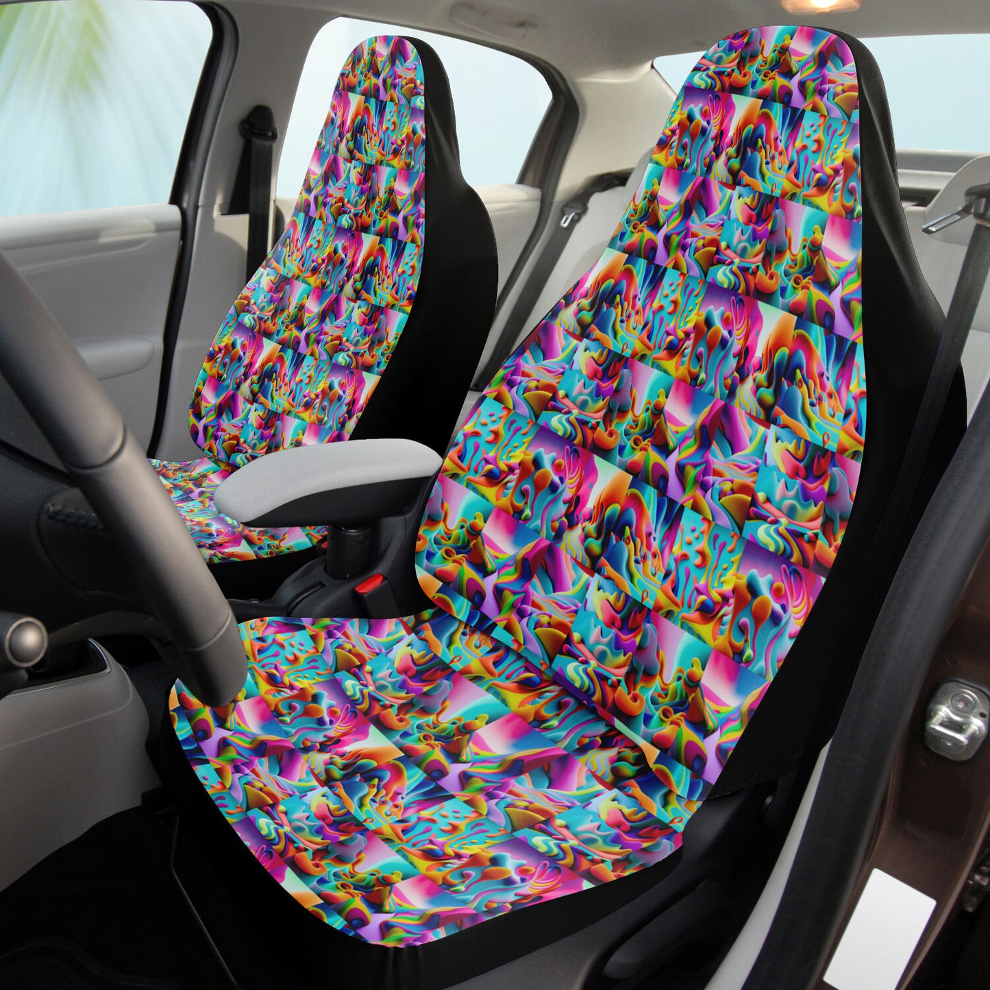 Car Seat Cover - AOP Kukloso Got Color Series No 1 crazy-multicolored, small pattern - Free Shipping