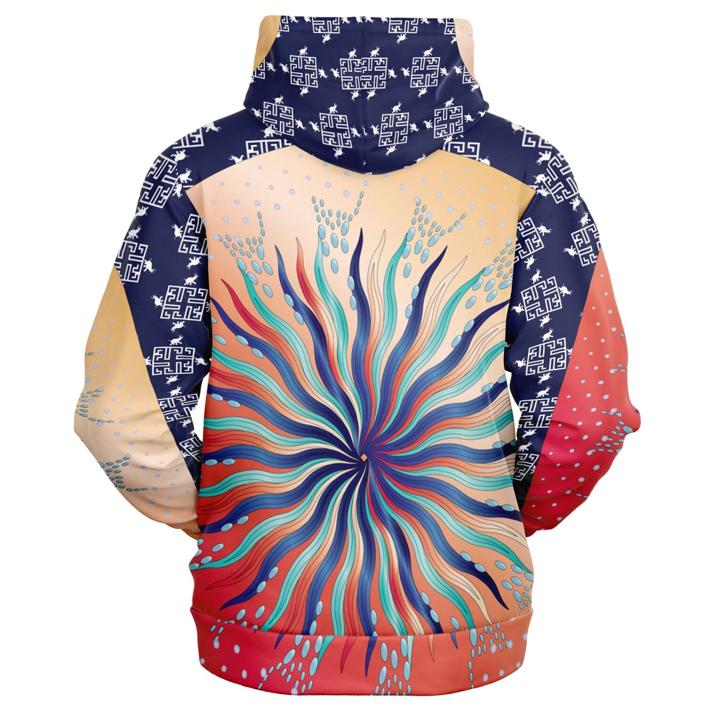Fashion Zip-Up Hoodie - AOP Kukloso Mandala No 5A Multicolored Combo on a Greek Border - Free Shipping