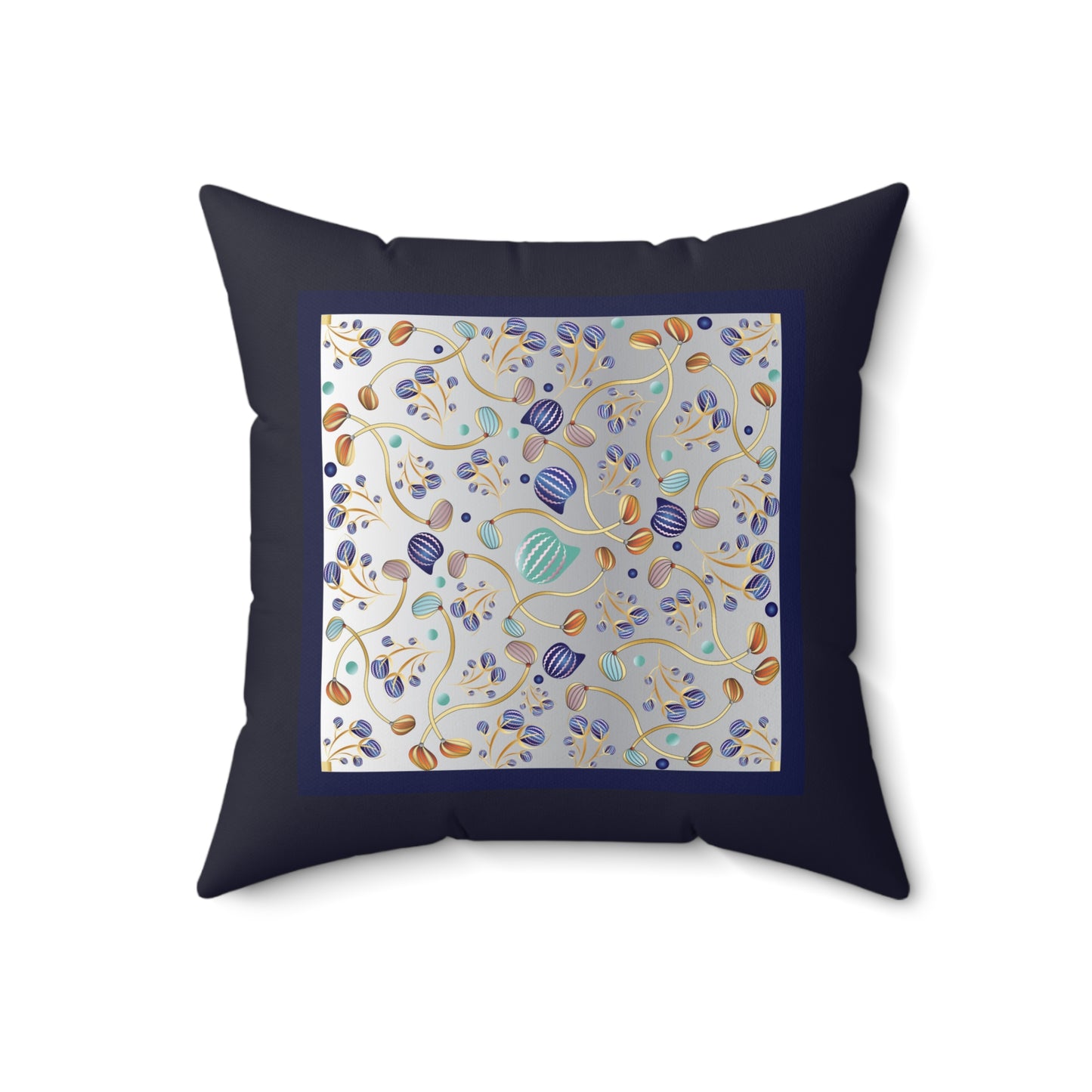 Spun Polyester Square Pillow Kukloso Melange de fleur No 21 Gold & Silver - Free Shipping