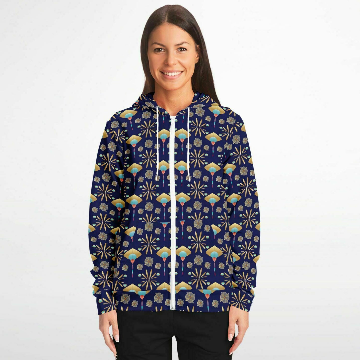 Fashion Zip-Up Hoodie - AOP Kukloso Abstractical No 55 Multicolored on Black - Free Shipping